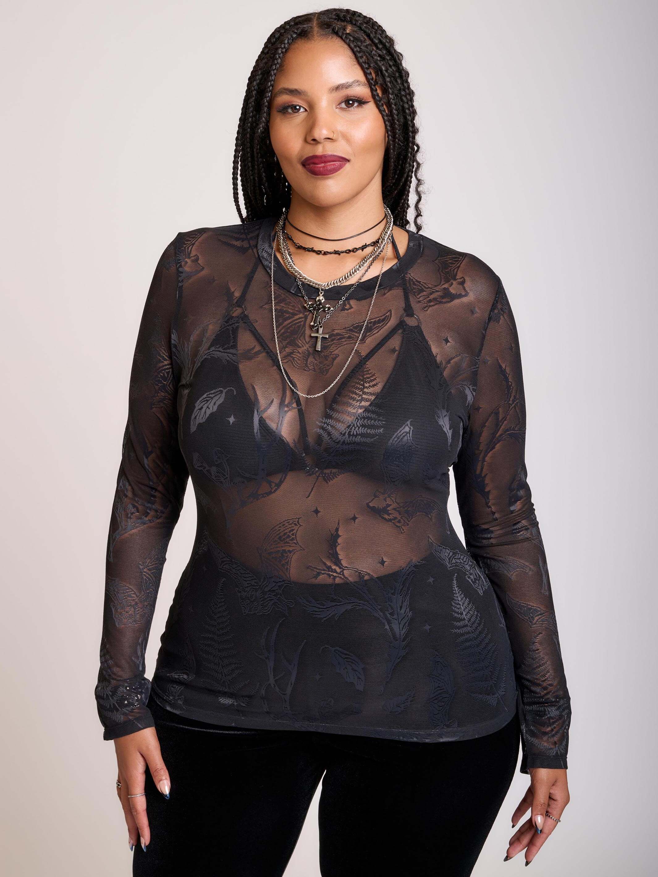 Gothic Clothing Sheer Mesh Top Plus Size Women's Plus Size Gothic Flocking Sheer Mesh Top Punk Gothic Clothing Sheer Mesh Top Plus Size Women's Plus Size Gothic Flocking Sheer Mesh Top Punk