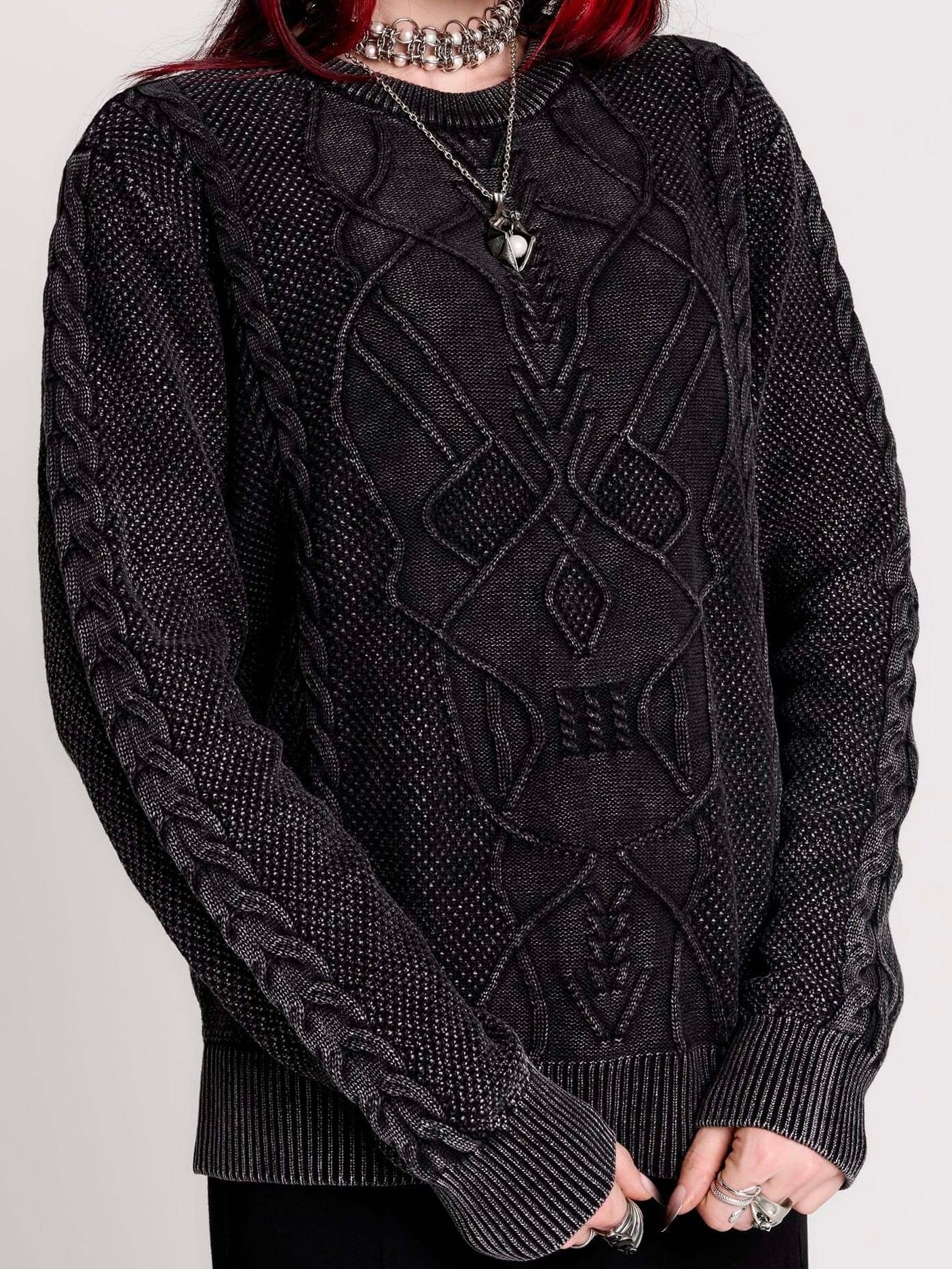 Skull Sweater by Midnight Hour – Black Gothic Cotton Cable Knit