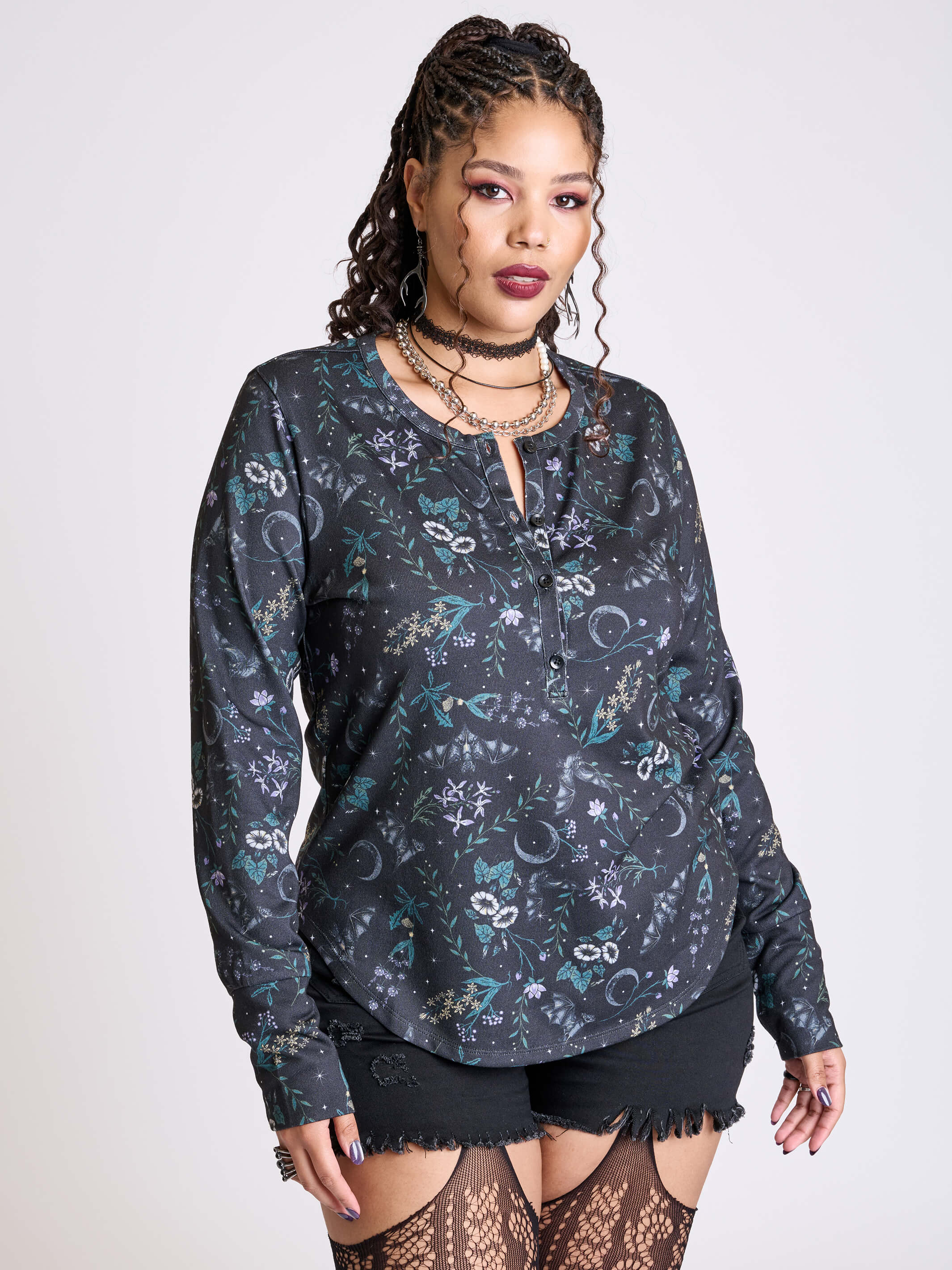 Midnight Gardens of Paradise Maxi Sleeve Top