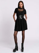 bat embroidered babydoll dress
