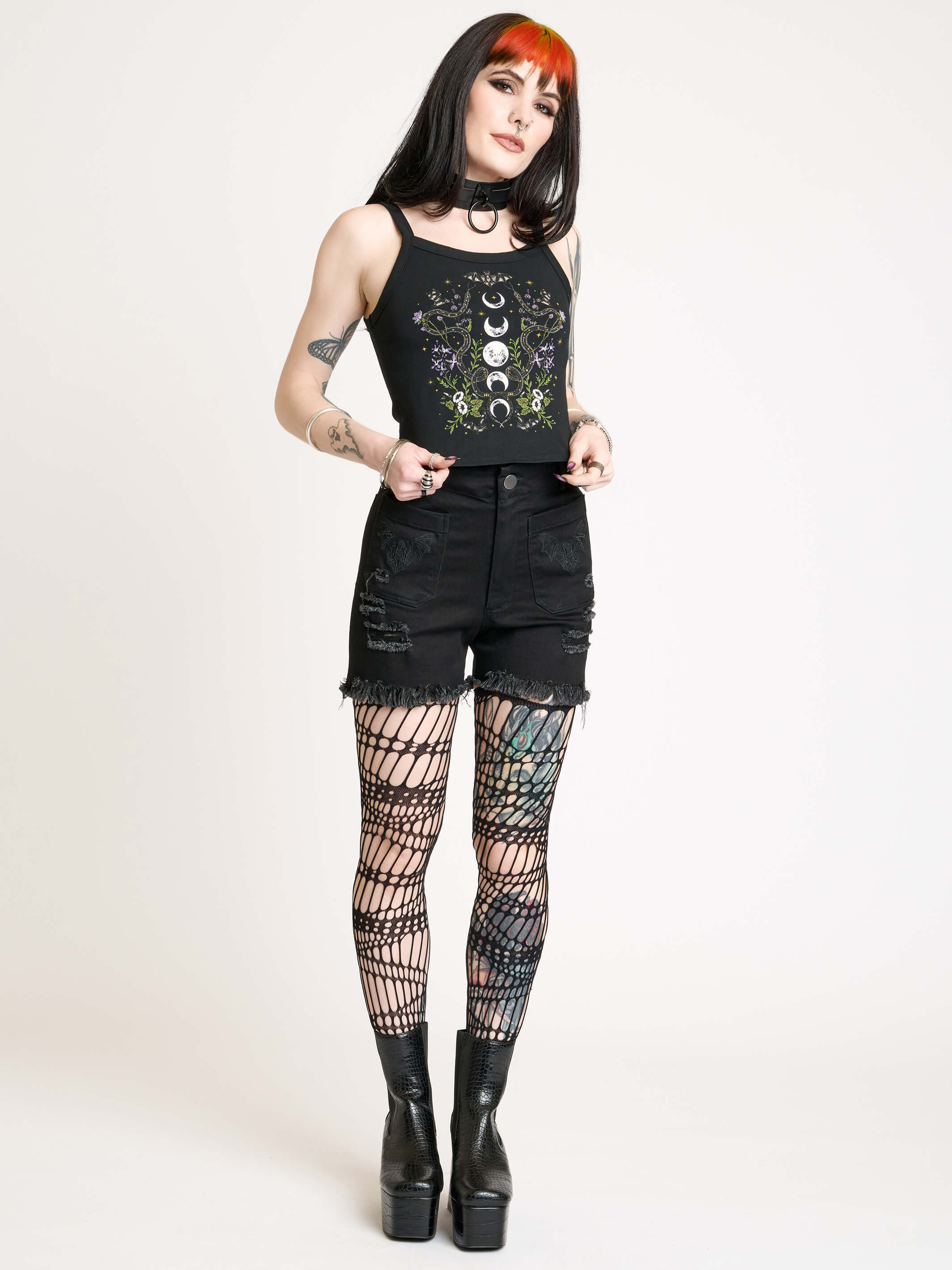 Bat Embroidered Denim Shorts – Midnight Hour
