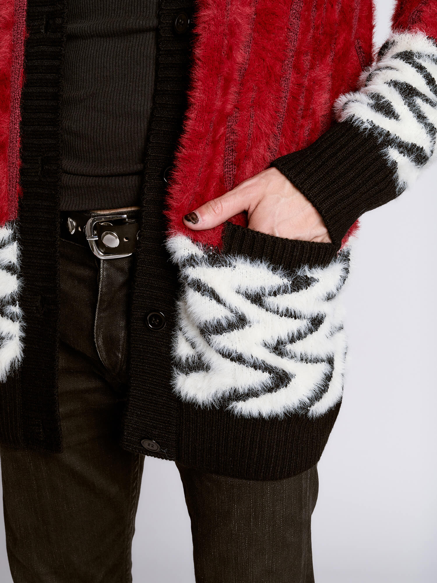 Black Lodge Cardigan | Fuzzy Goth Punk Zigzag Sweater – Midnight Hour