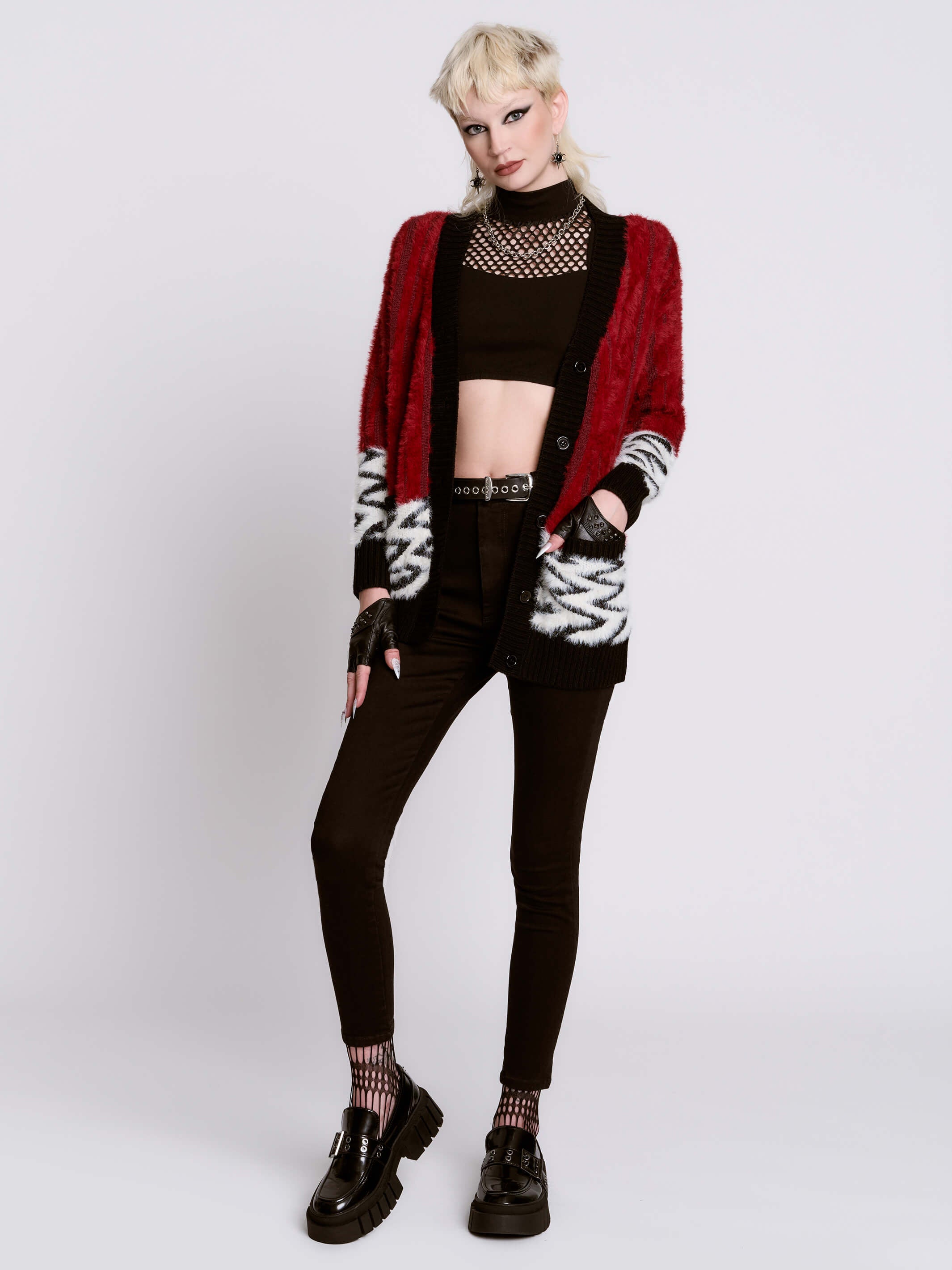 Black Lodge Cardigan | Fuzzy Goth Punk Zigzag Sweater – Midnight Hour