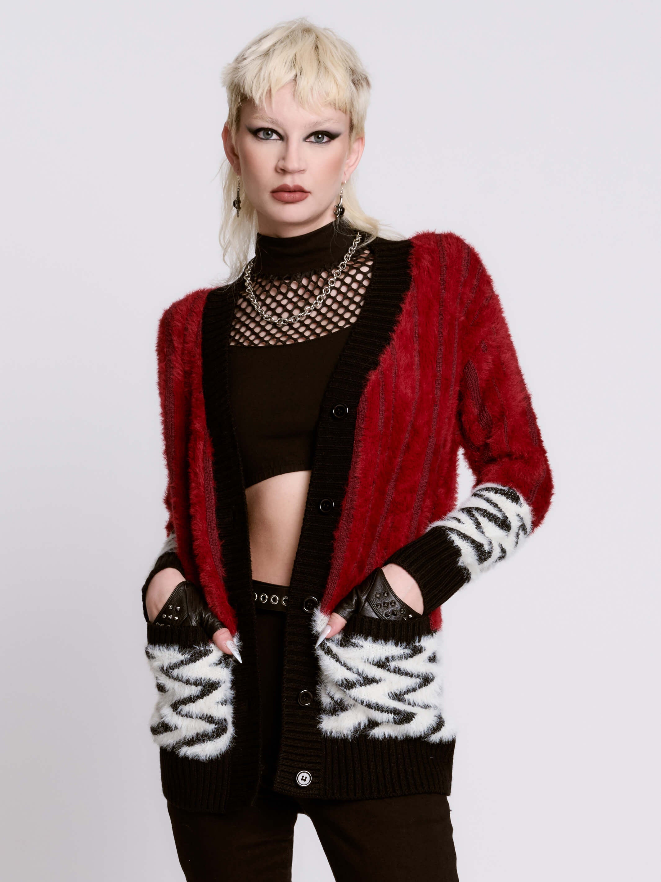 Black Lodge Cardigan | Fuzzy Goth Punk Zigzag Sweater – Midnight Hour