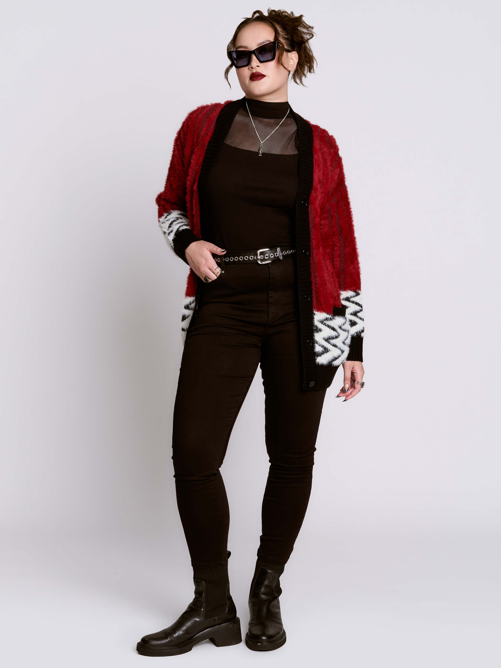 Black Lodge Cardigan | Fuzzy Goth Punk Zigzag Sweater – Midnight Hour