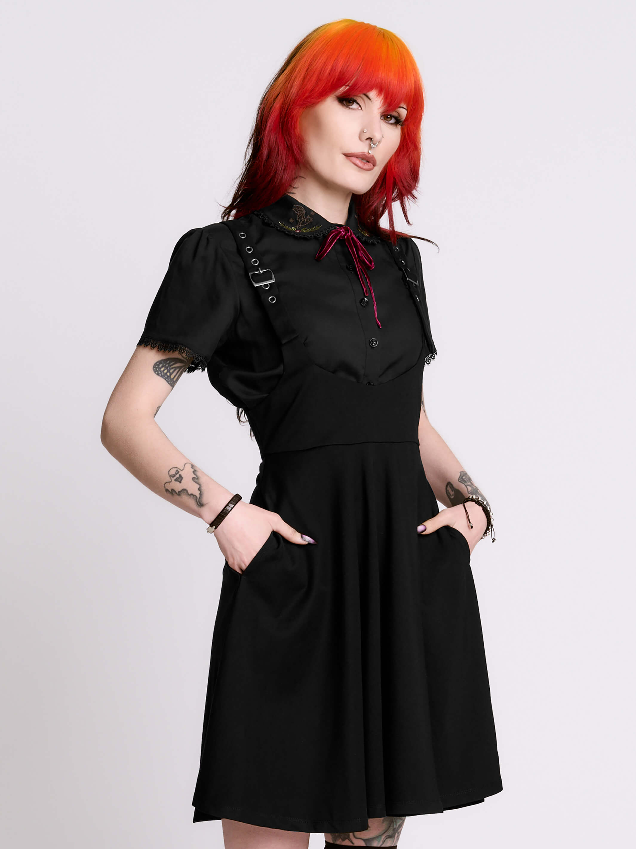 Black Pinafore Jumper | Back Zipper & Side Pockets – Midnight Hour