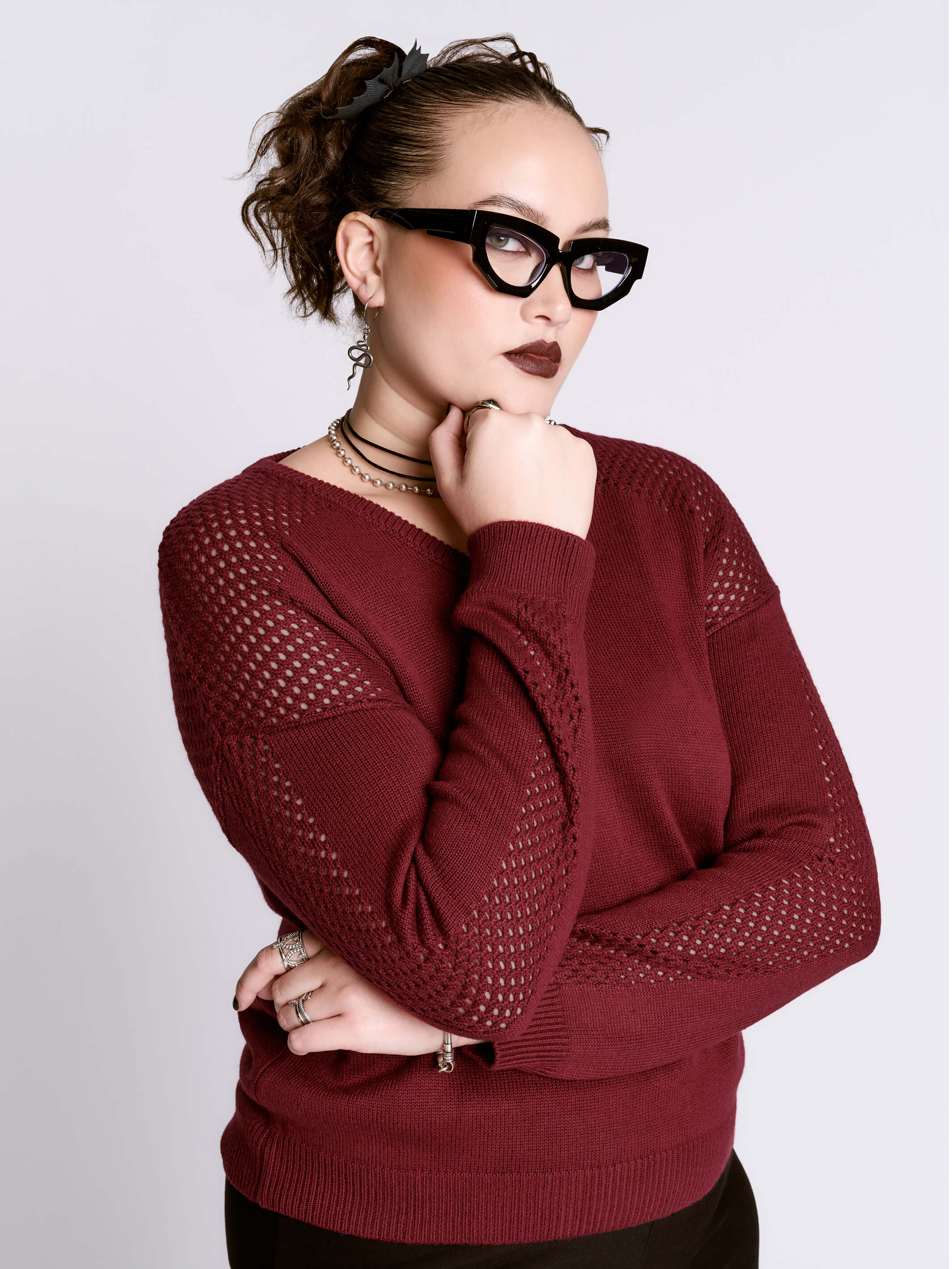 Oxblood Fishnet Sweater – Lightweight Goth Knit Pullover by