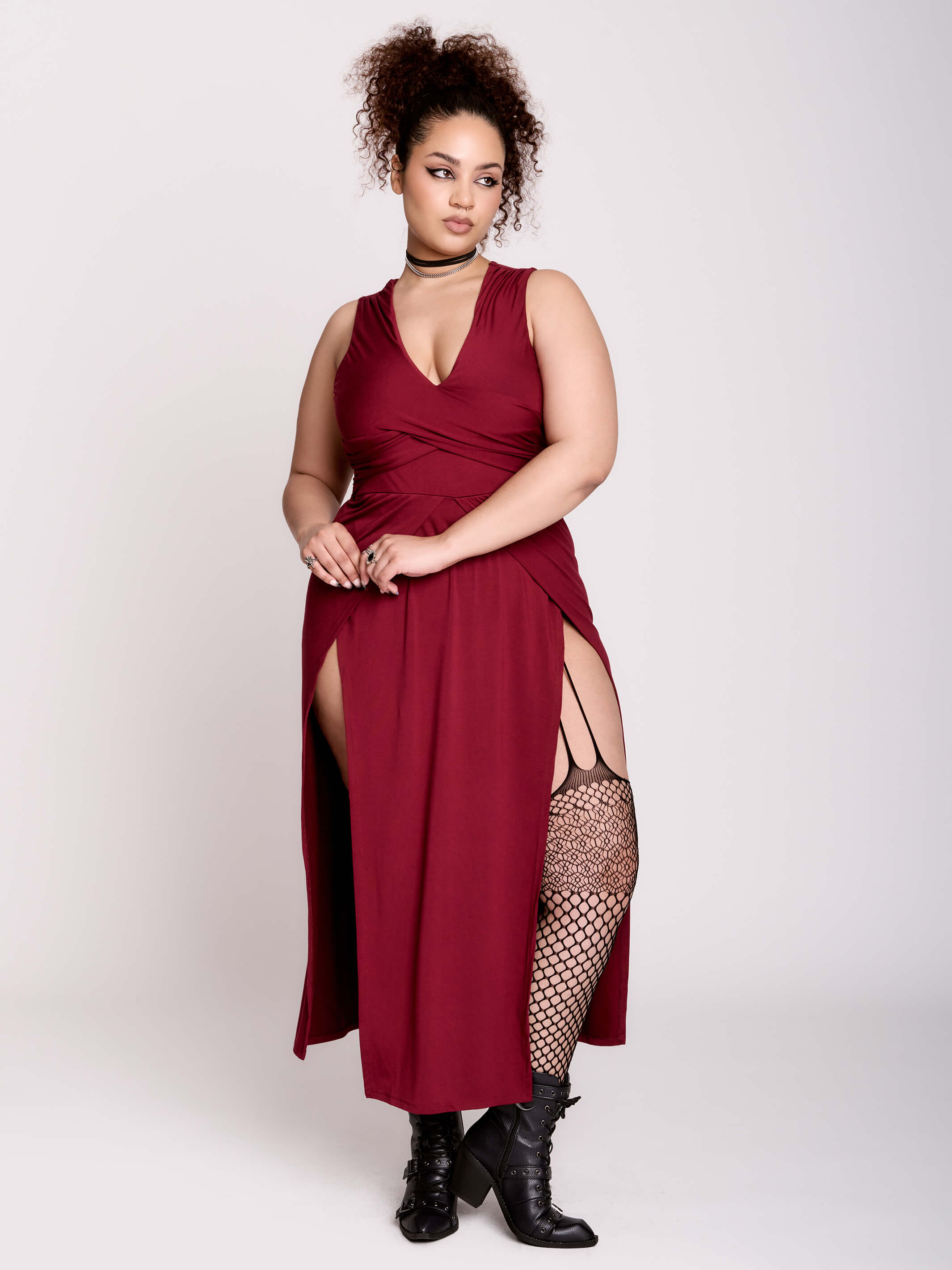 burgundy twist front dress