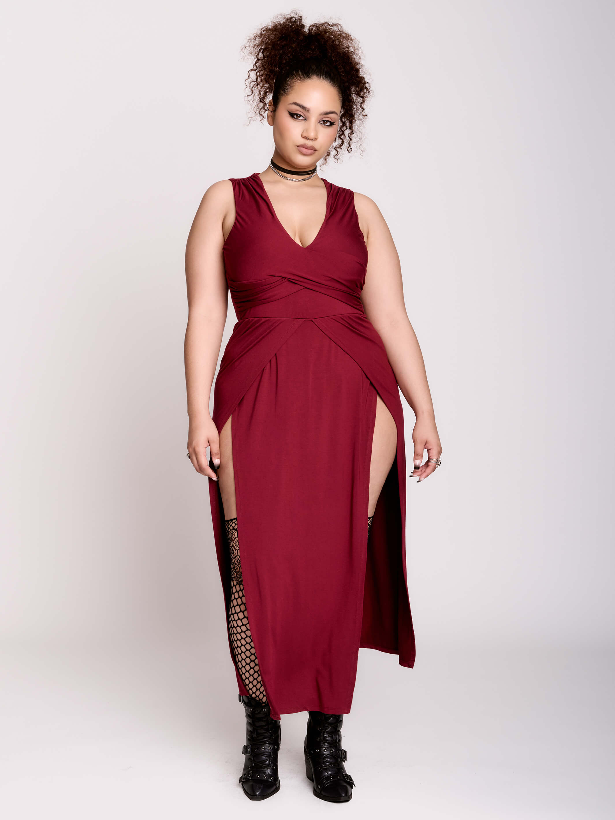 burgundy twist front dress