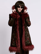RED TRIM FUR COAT