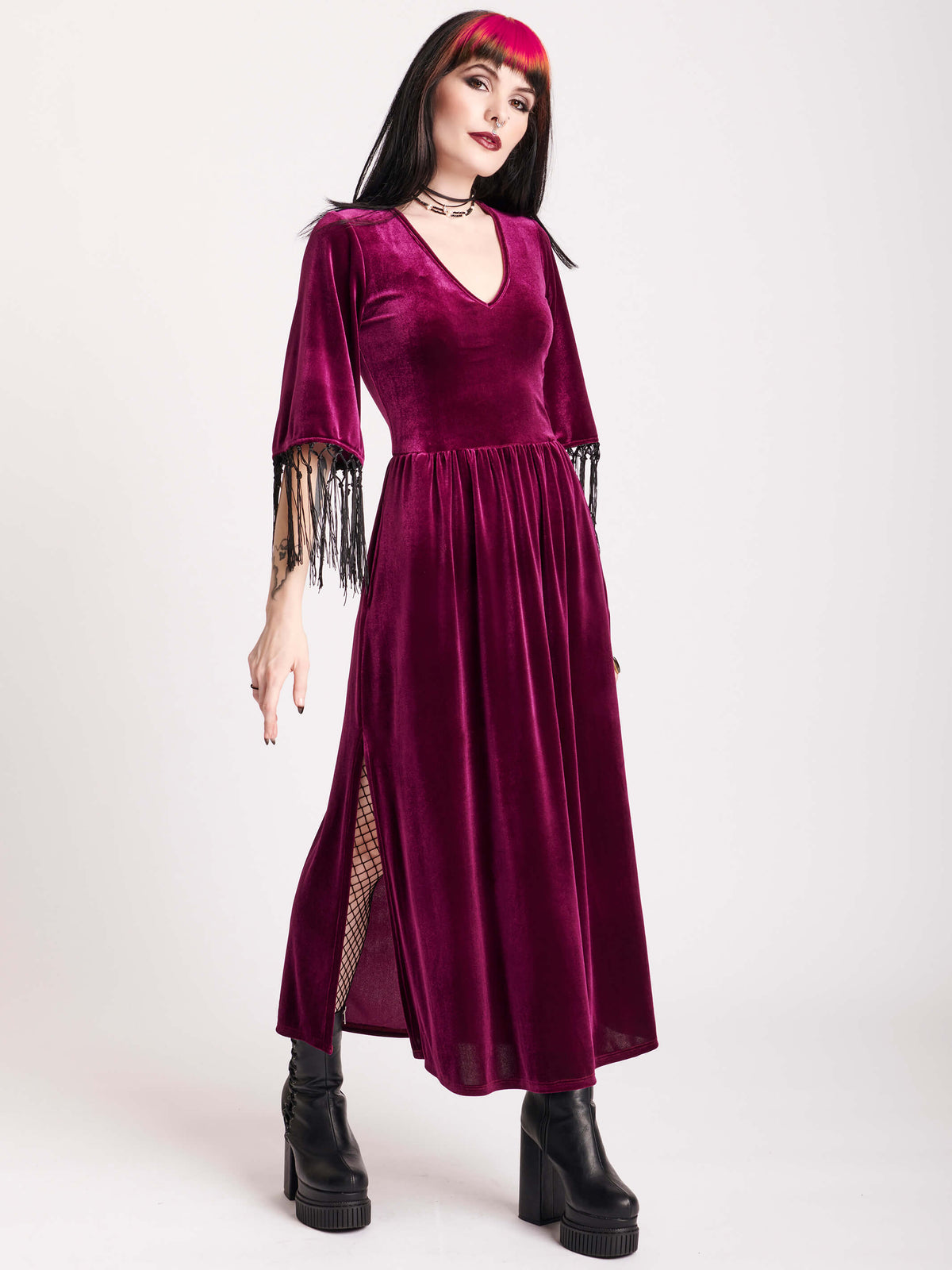 Burgundy Velvet Midi Dress