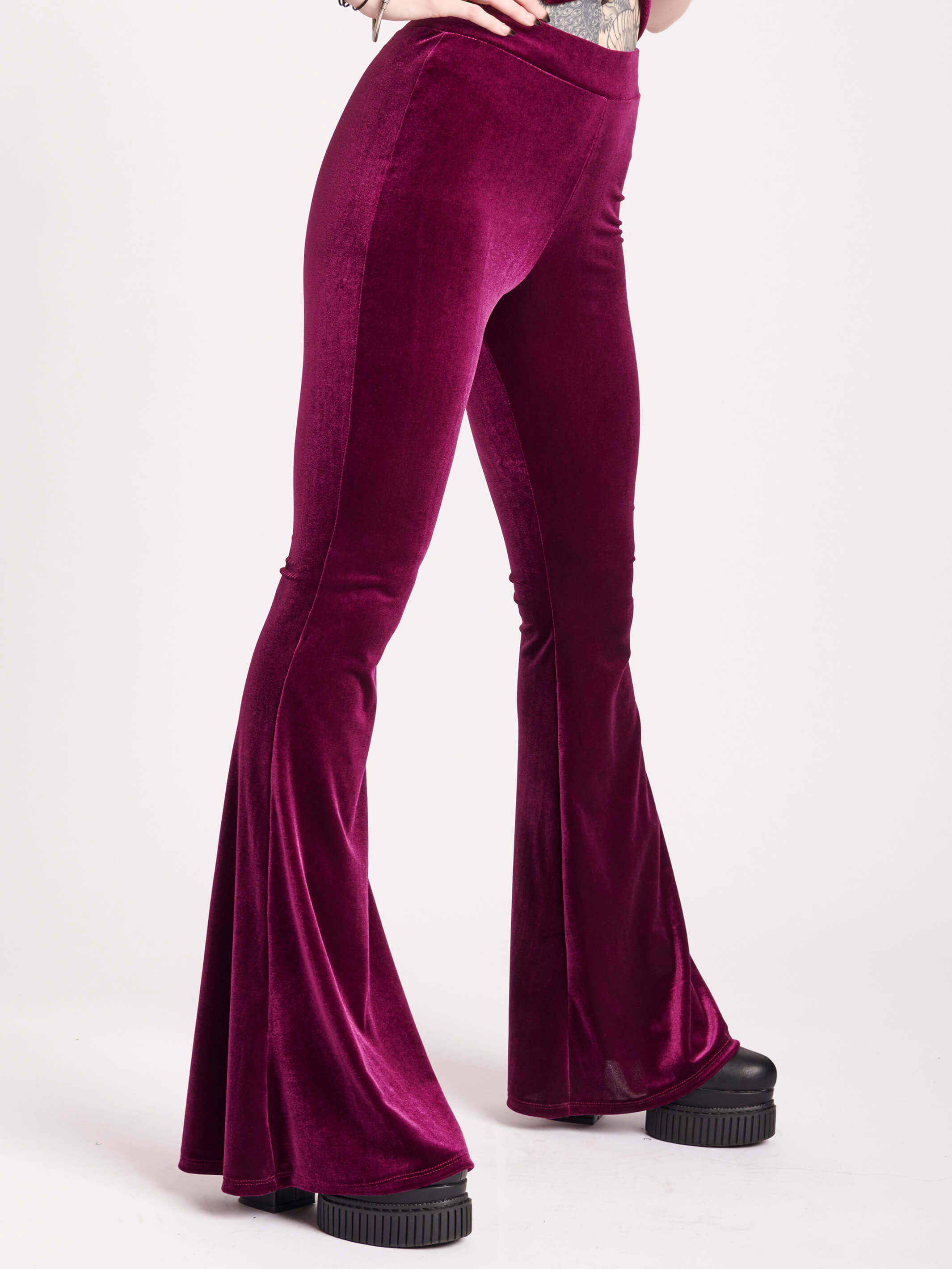burgundy velvet flared legging