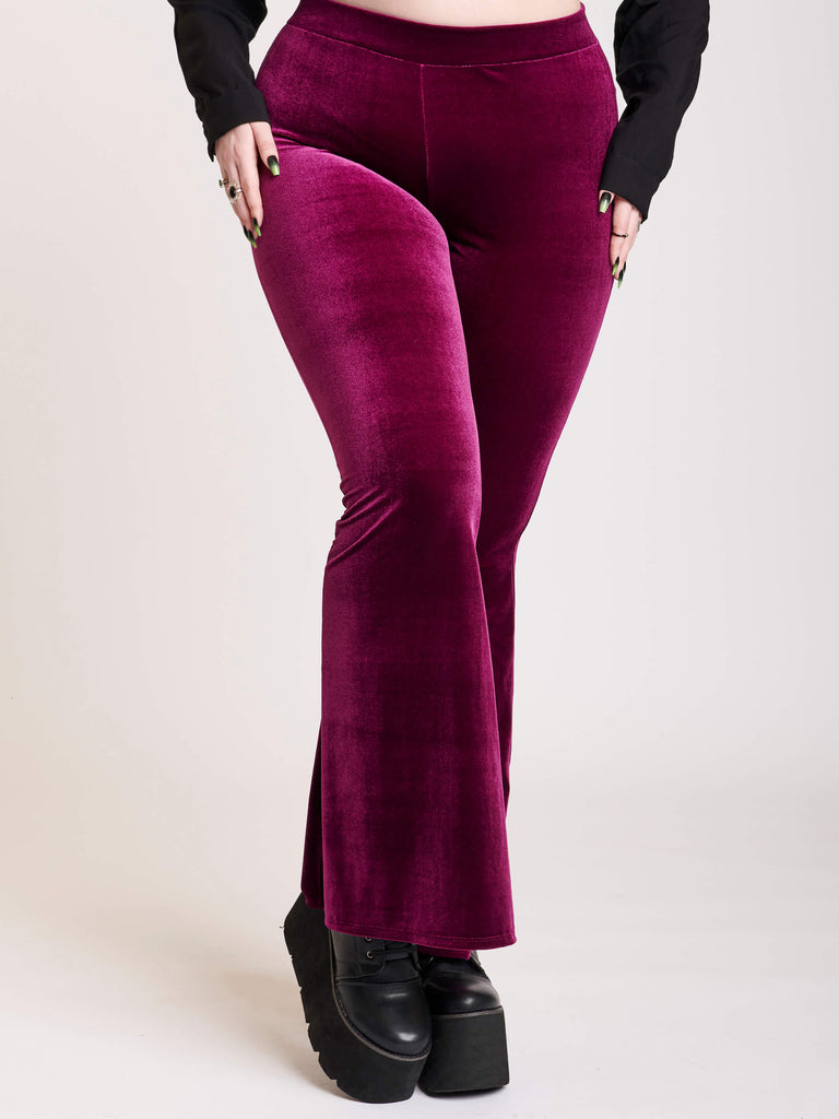 Burgundy Velvet Flared Leggings