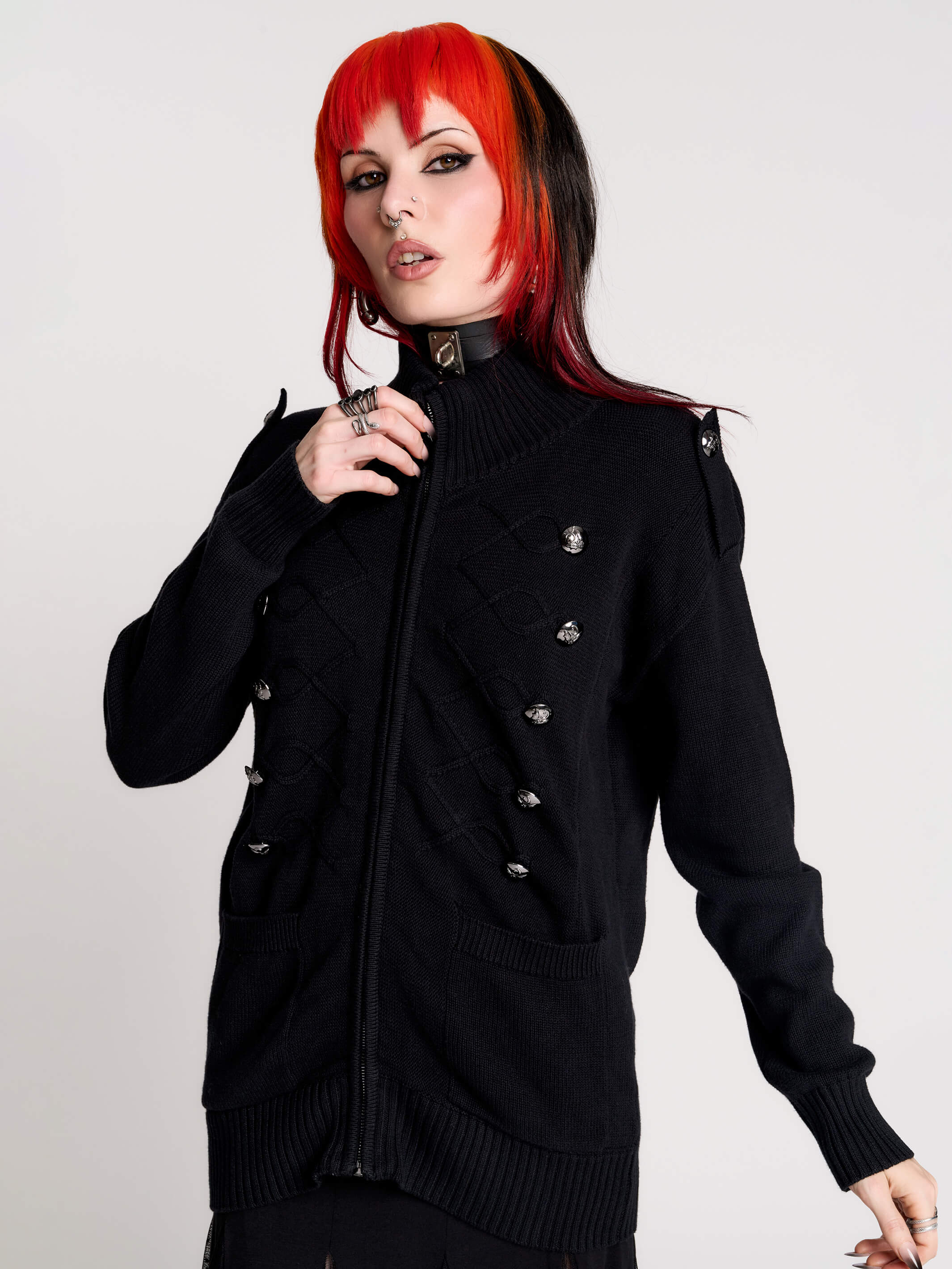 トップス civarize layer cardigan vkei 100% Cotton Black Cardigan by Midnight Hour – Long Sleeve Layer
