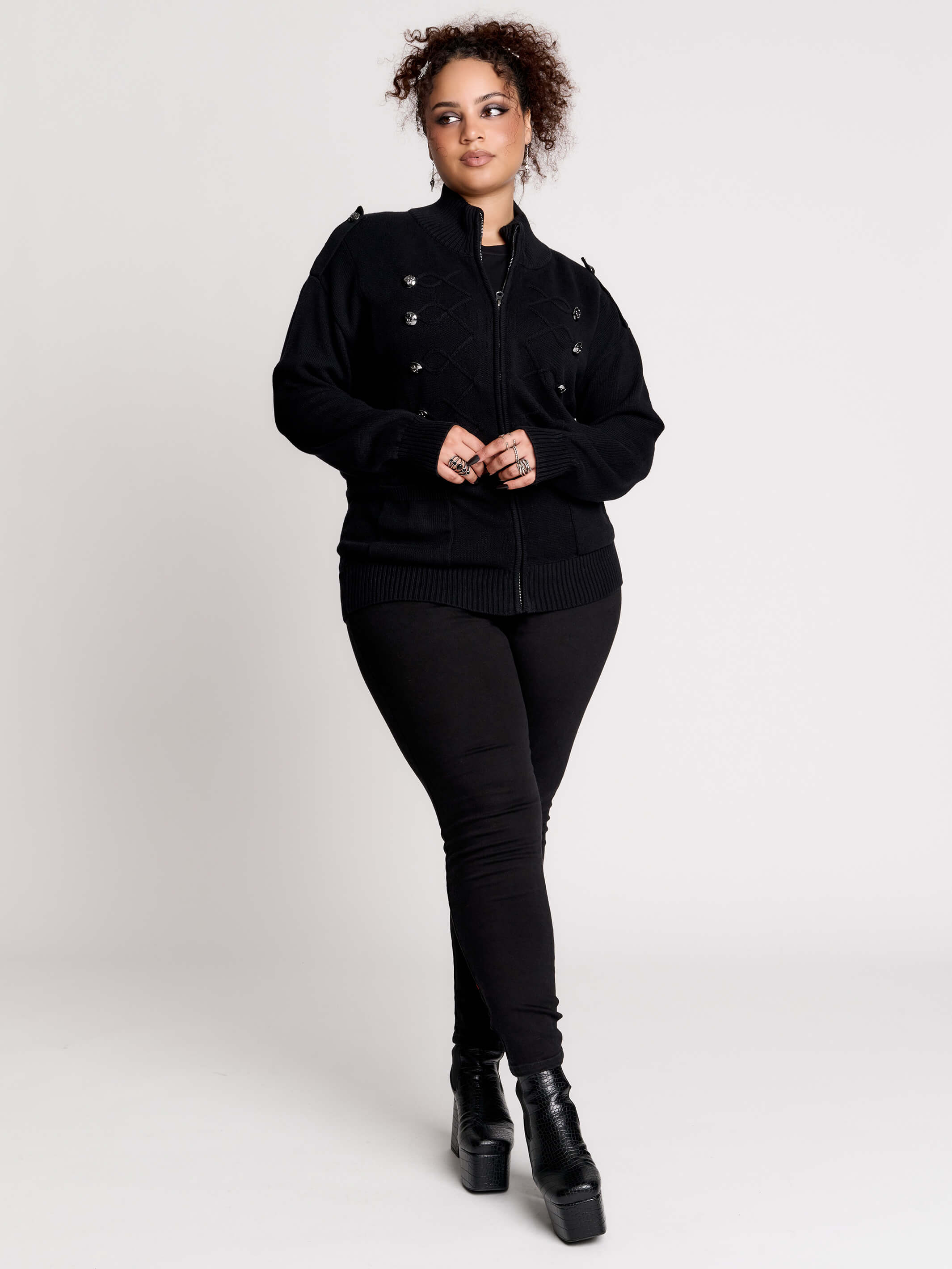 100% Cotton Black Cardigan by Midnight Hour – Long Sleeve Layer