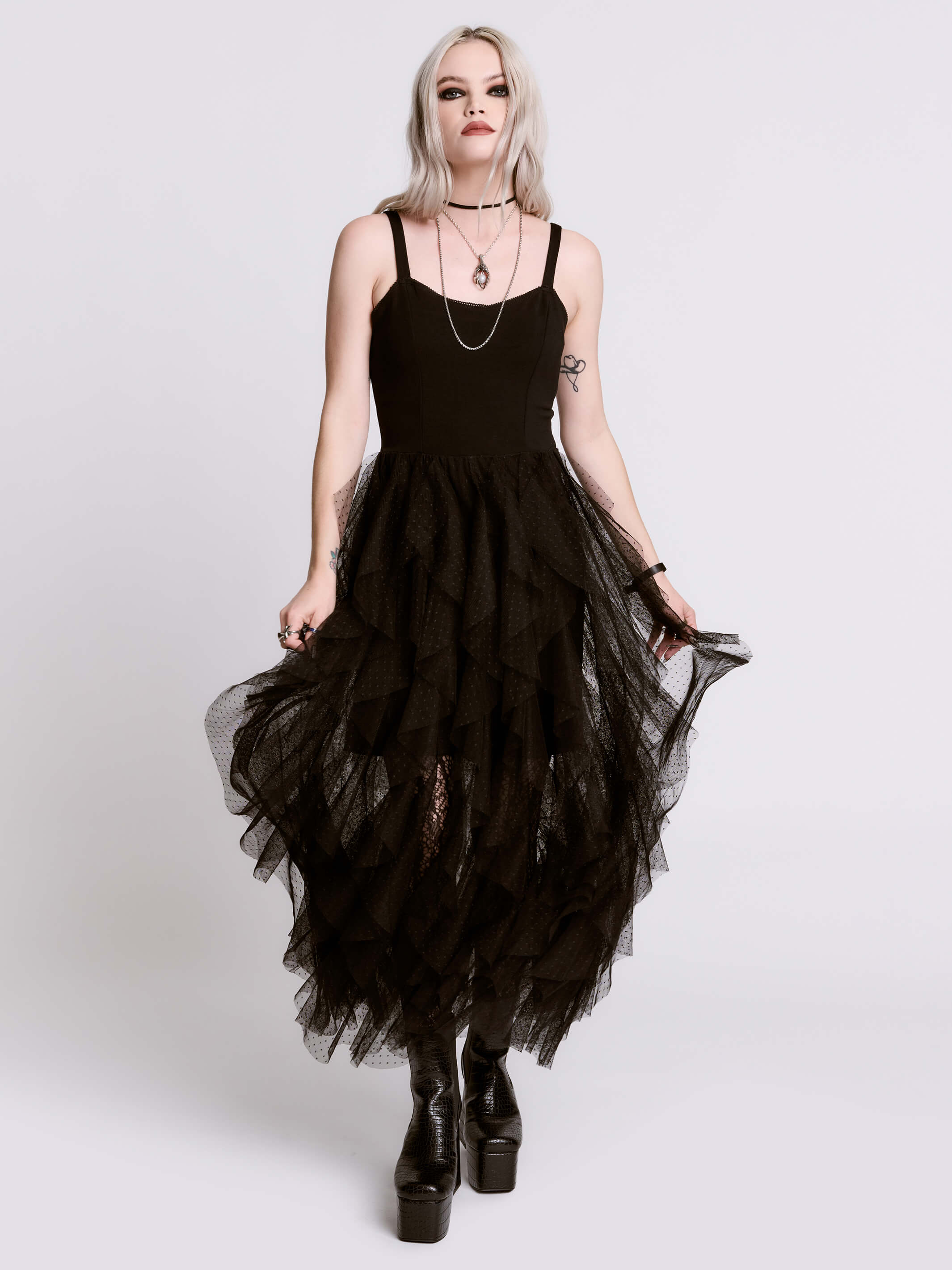 Floor-length V-neck Ruffle Dresses with Cascade Skirt Mulberry