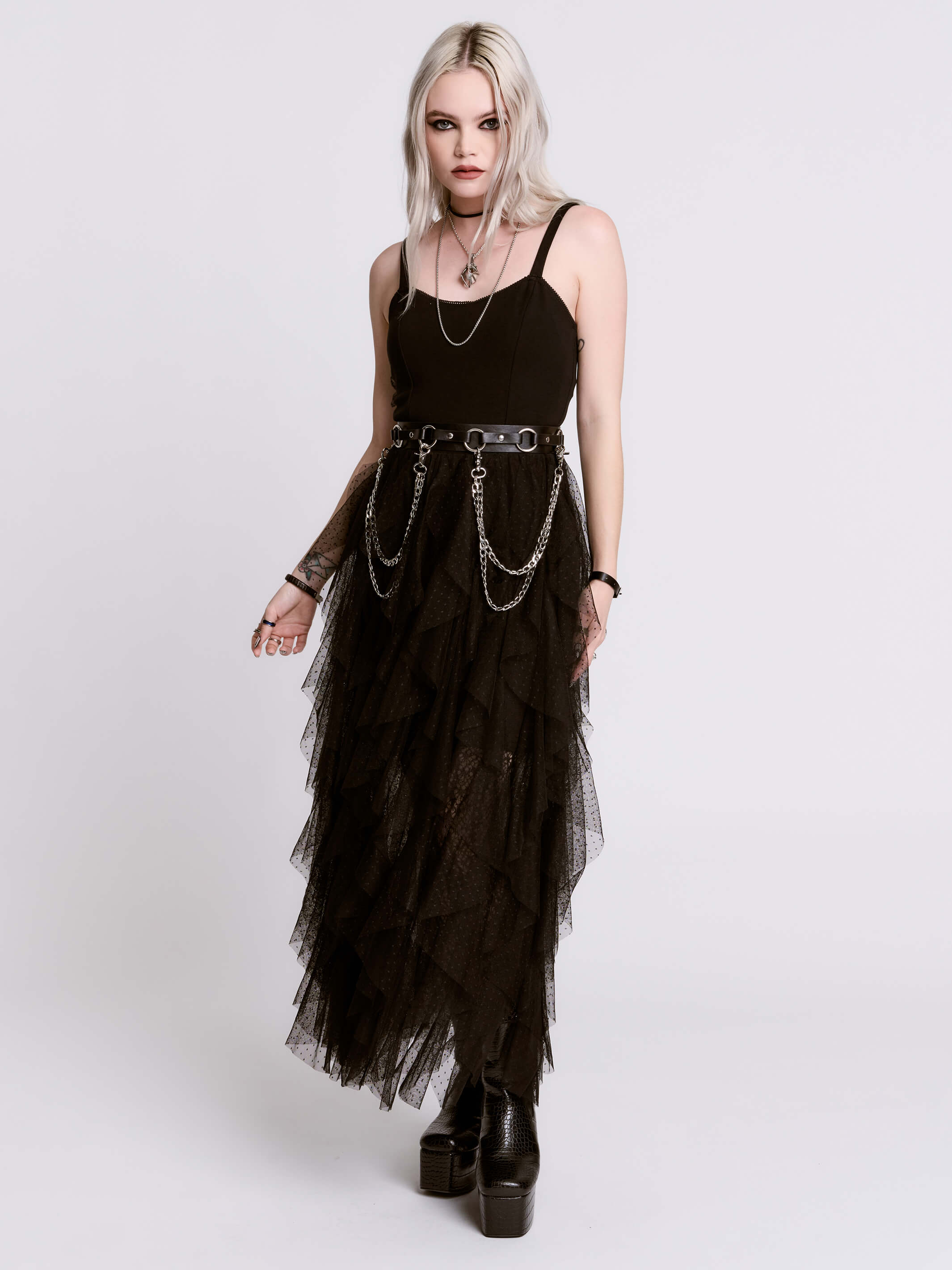 ruffle mesh maxi dress Joss Mesh Ruffle Maxi Dress