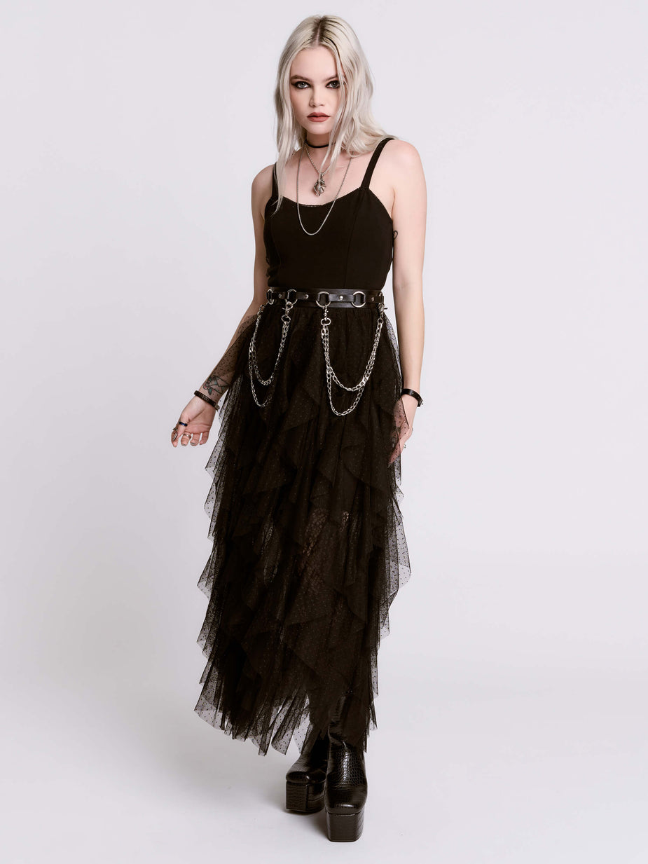 Floor-length V-neck Ruffle Dresses with Cascade Skirt Stormy