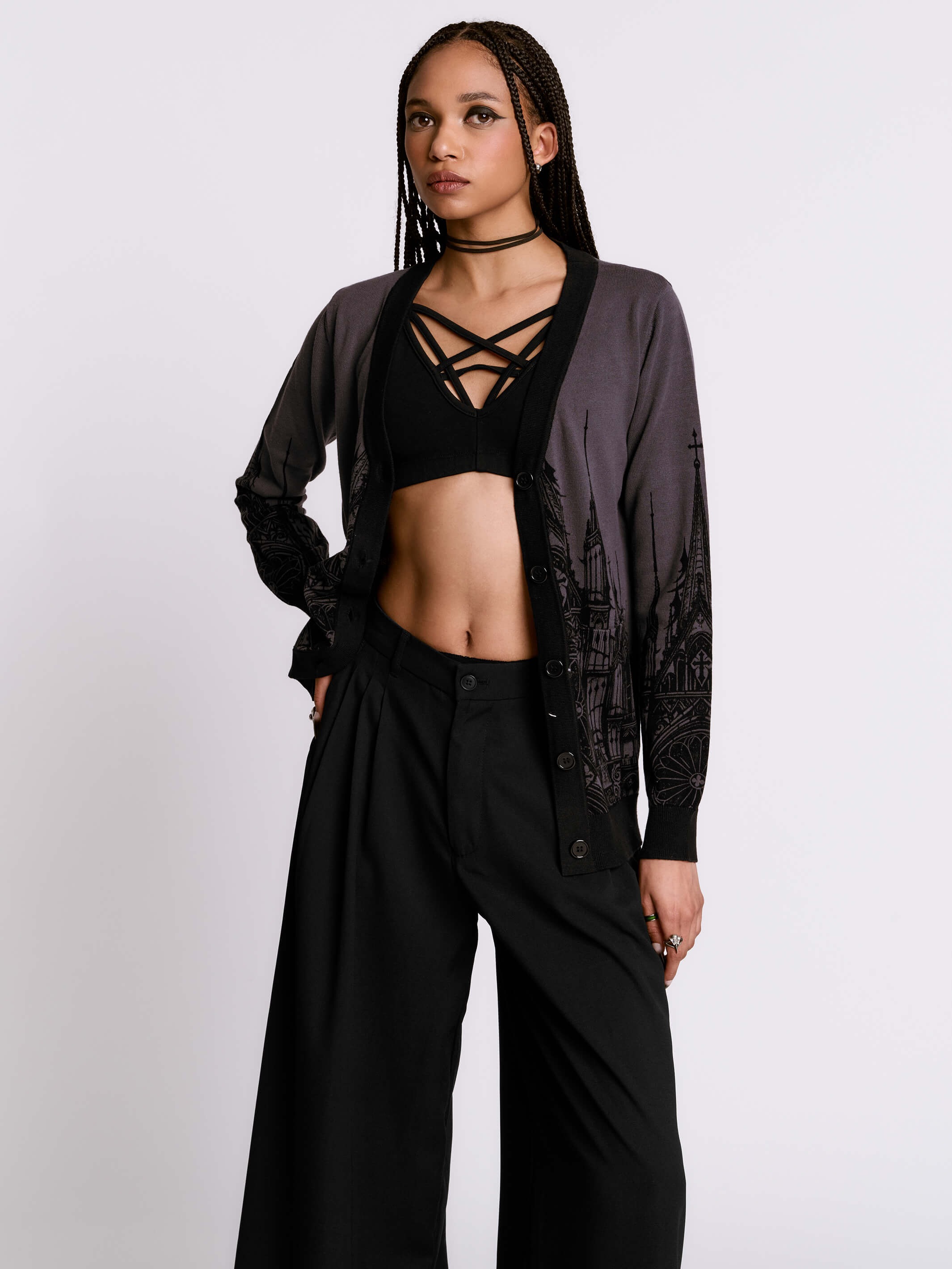 Cathedral Cardigan | Lightweight Custom Print Button-Up – Midnight