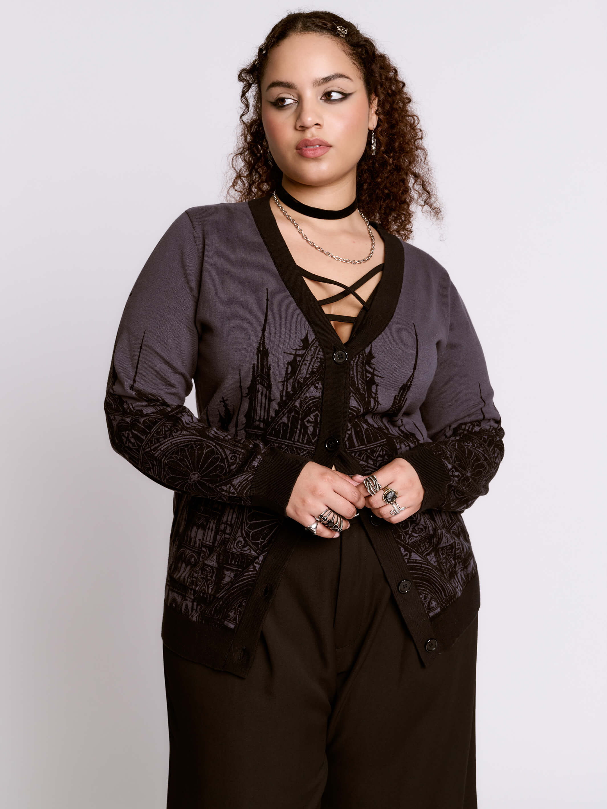 Cathedral Cardigan – Gothic Cotton Button-Up by Midnight Hour