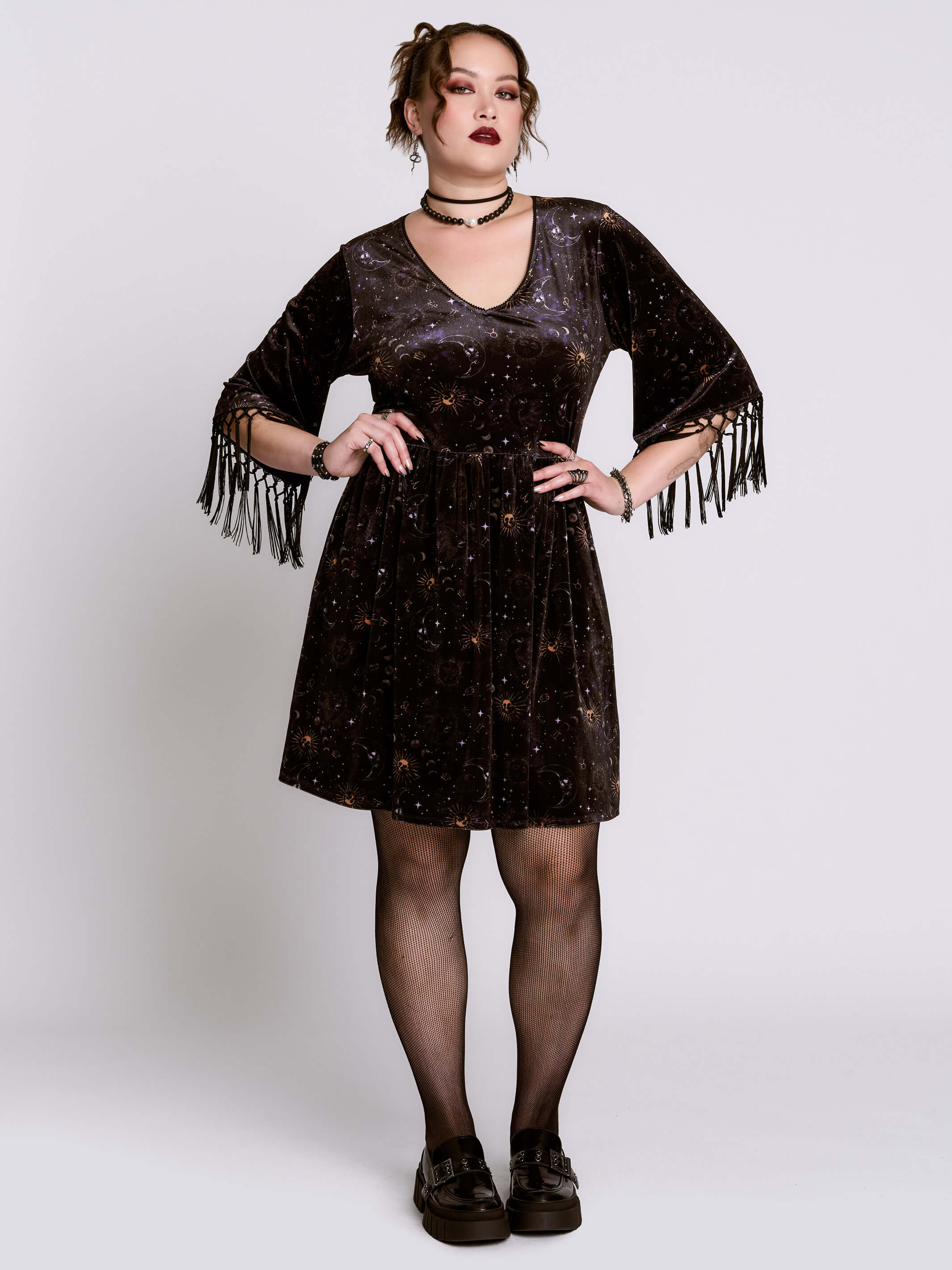 Celestial Velvet Fringe Dress Midnight Hour Celestial Velvet Fringe Dress Midnight Hour