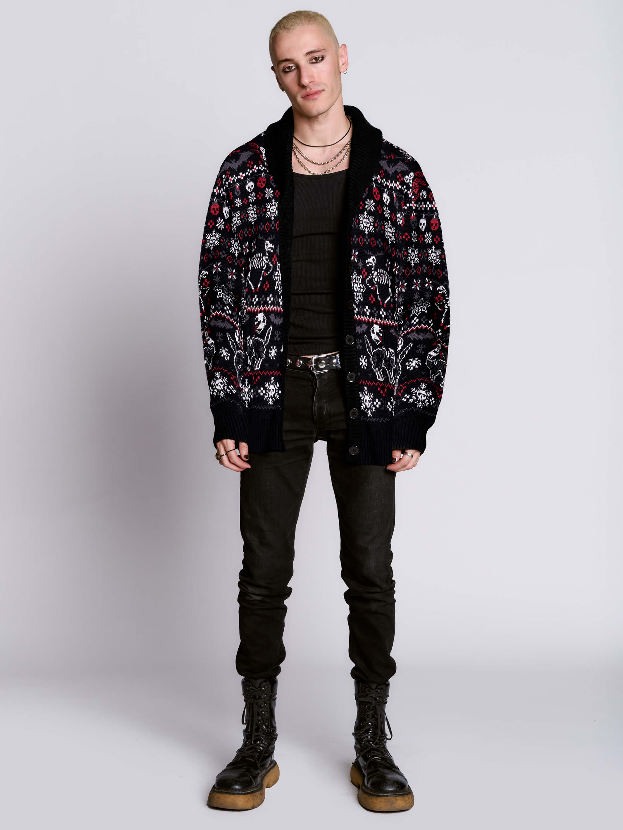 Gothic Christmas Cardigan – Oversized Unisex Knit by Midnight Hour