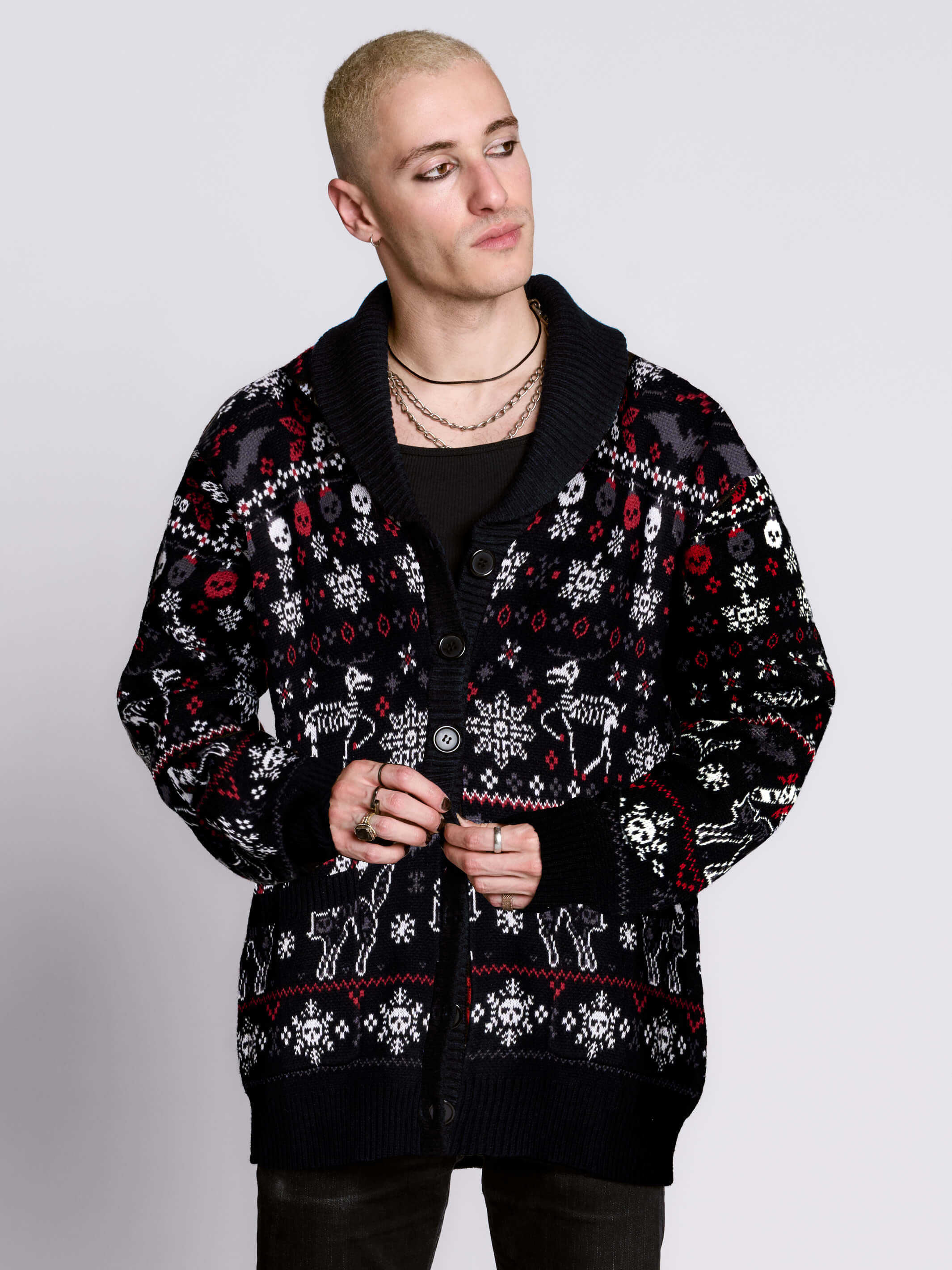 Gothic Christmas Cardigan – Oversized Unisex Knit by Midnight Hour