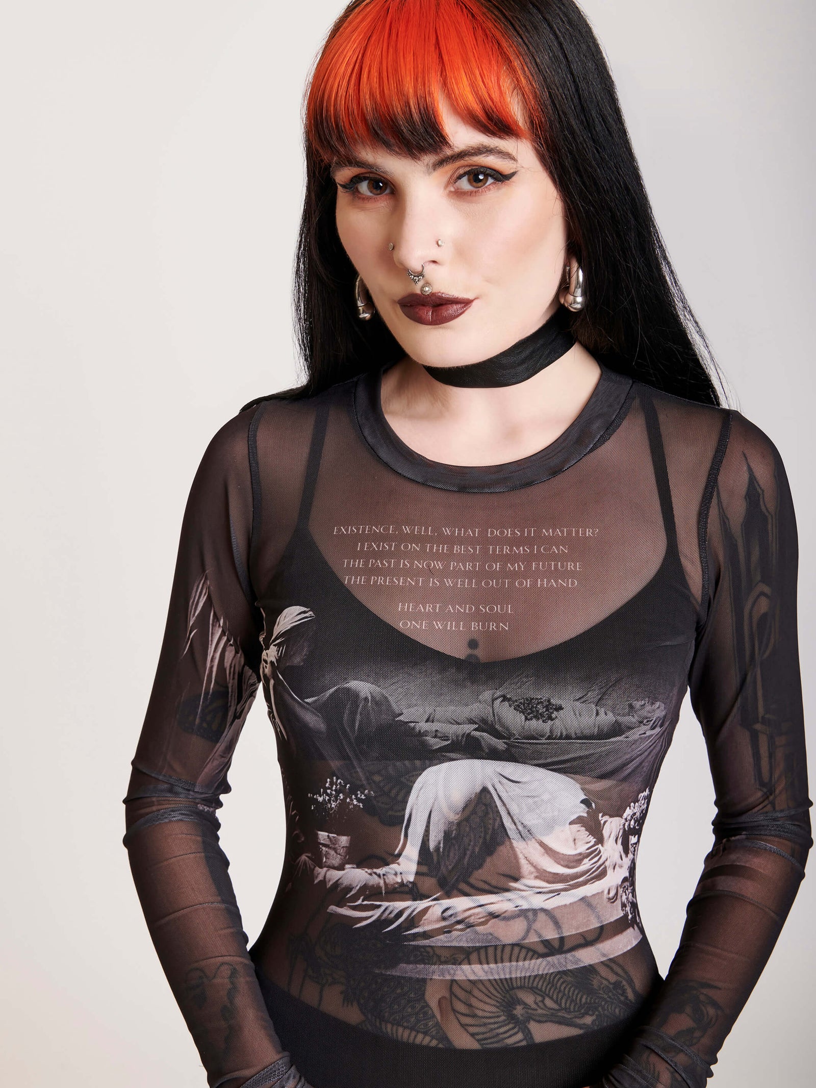 Goth Sexy Lace Mesh See Through T-shirts Aesthetic Graphic Long