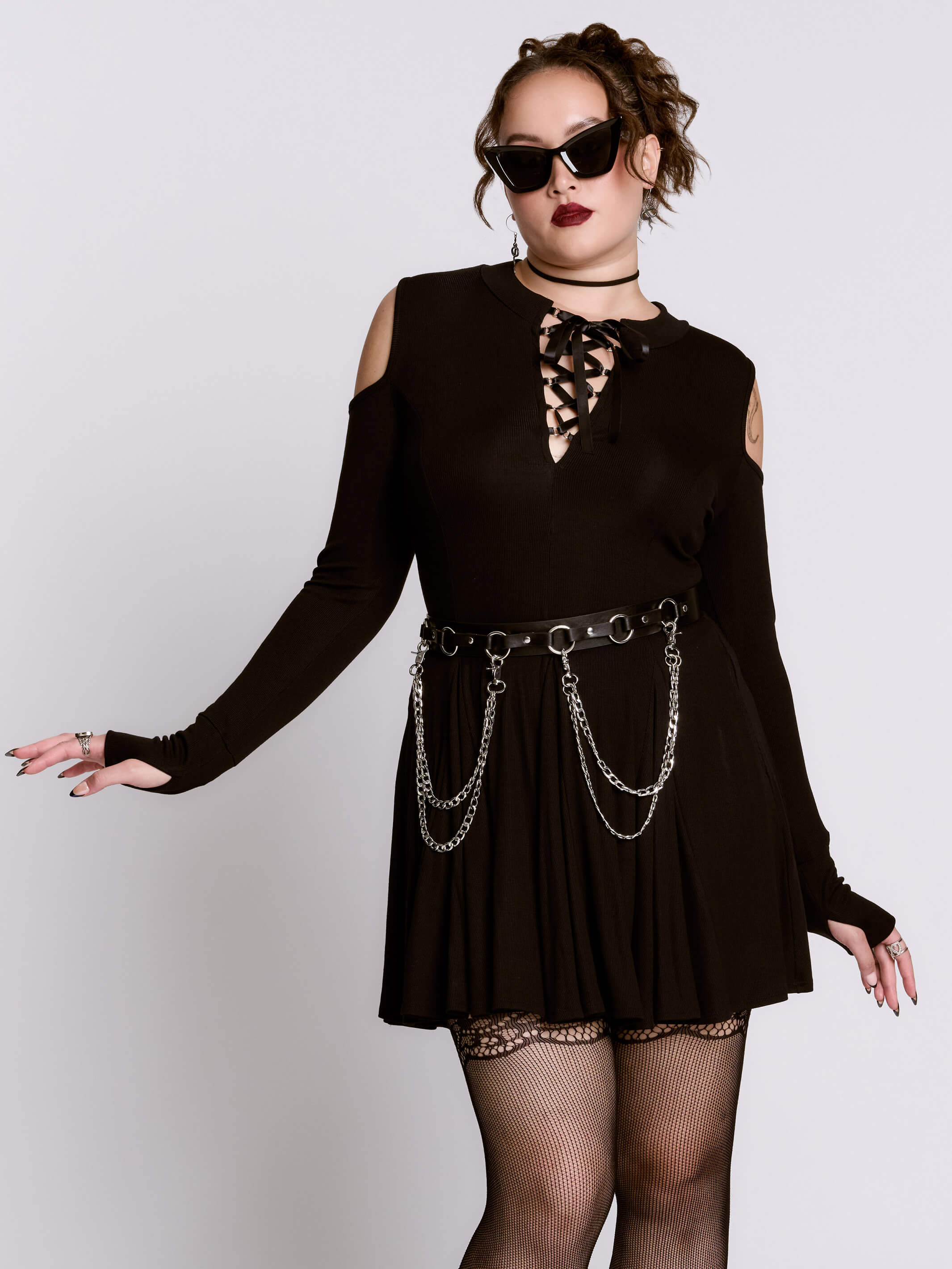 Cold Shoulder Lace Up Dress MD / Black Cold Shoulder Lace Up Dress MD / Black