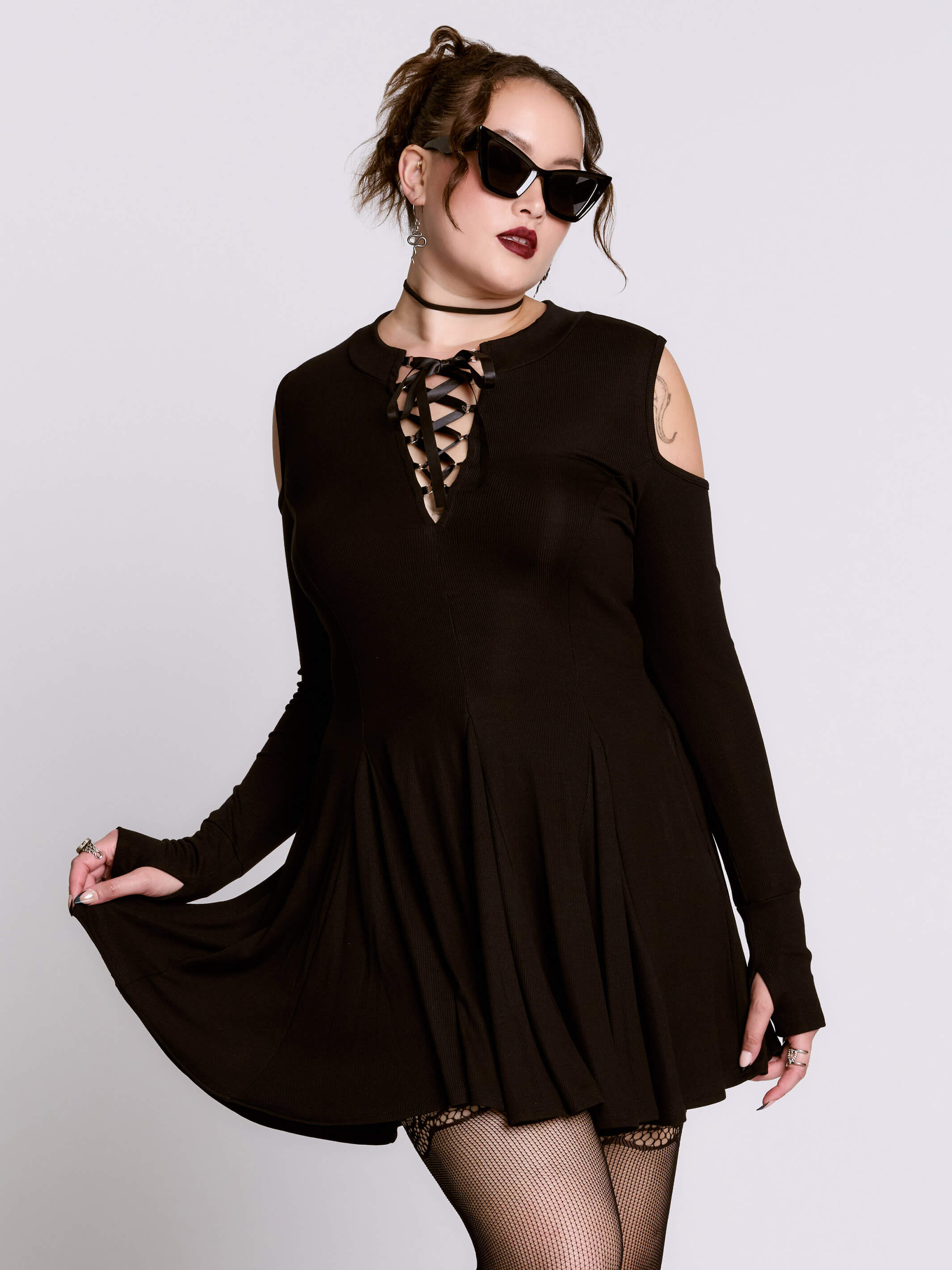Buy the Cold Shoulder Lace-Up Dress | Gothic Alt Dress MD / Black Buy the Cold Shoulder Lace-Up Dress | Gothic Alt Dress MD / Black
