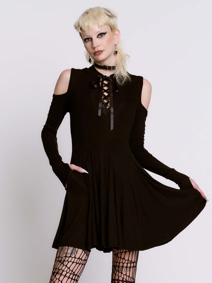 Cold Shoulder Lace Up Dress