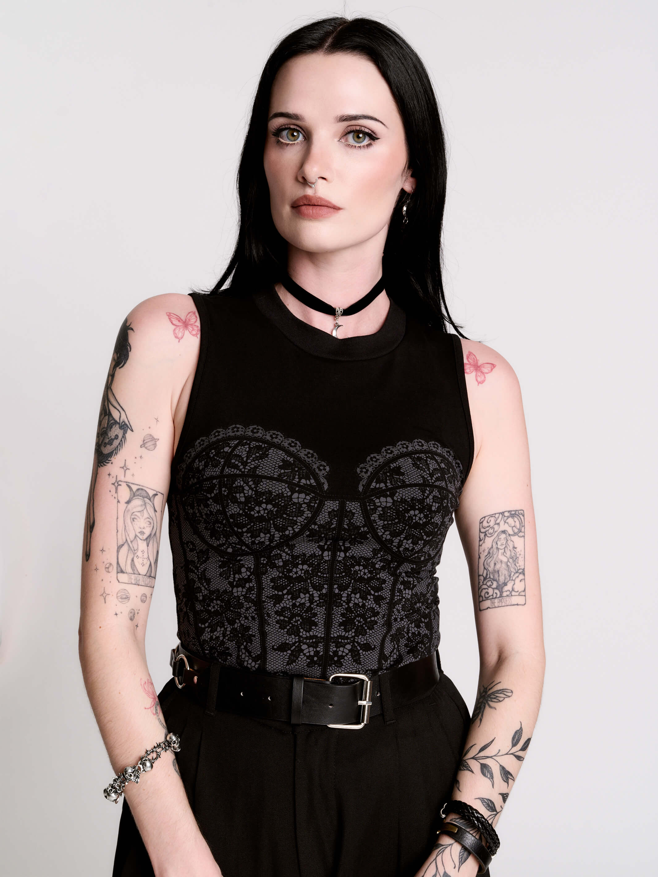 MEDI TROMPE L’OEIL LACE PRINT BRA TOP Trompe L'oeil Corset Top | Romantic Goth Lace-Print Tank