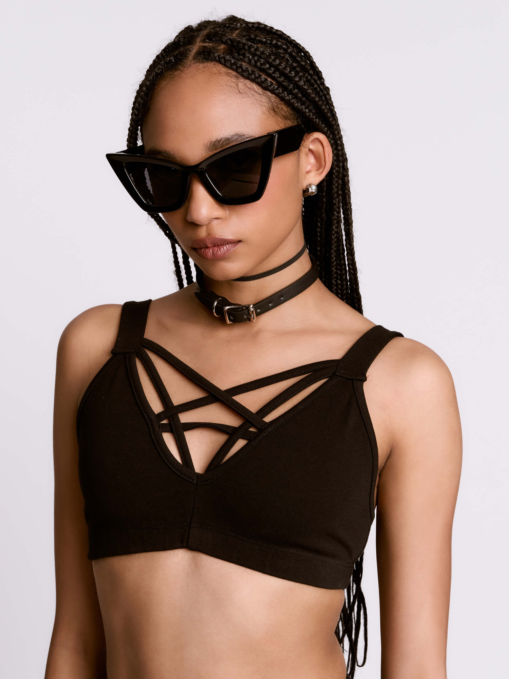 Coven Leader Bralette | Strappy Pentagram Goth Crop Top – Midnight