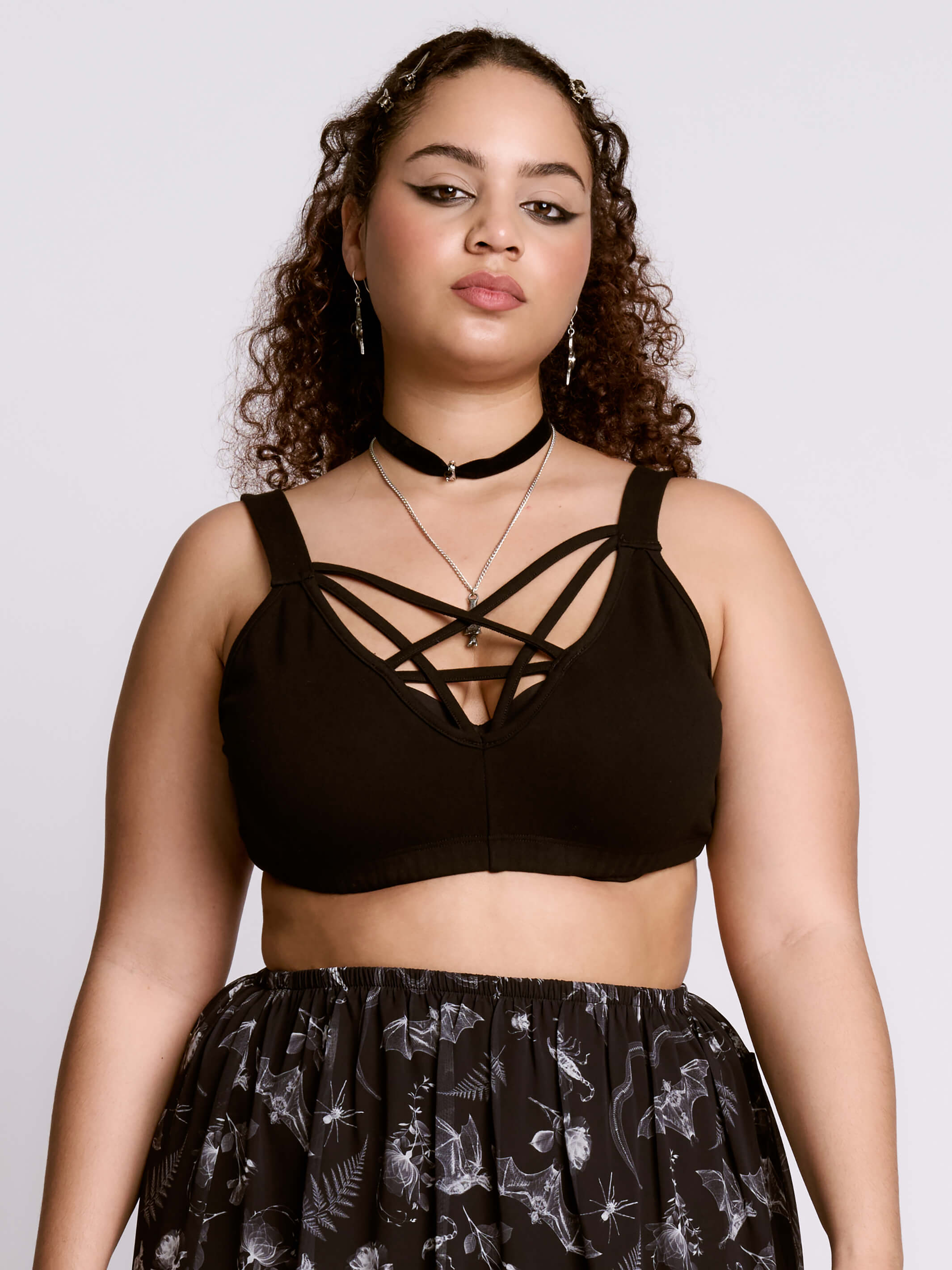 Coven Leader Bralette | Strappy Pentagram Goth Crop Top – Midnight