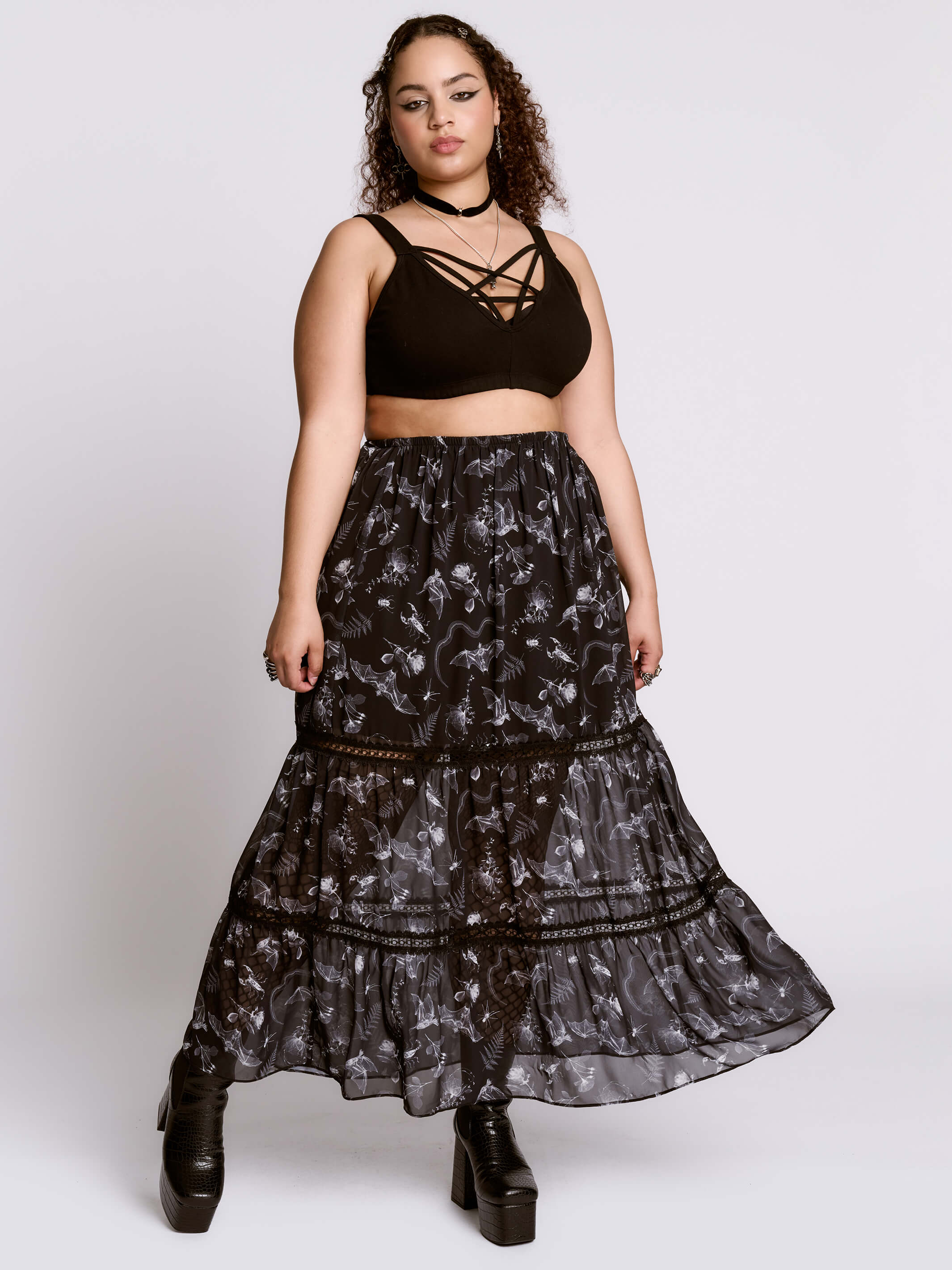 Coven Leader Bralette | Strappy Pentagram Goth Crop Top – Midnight