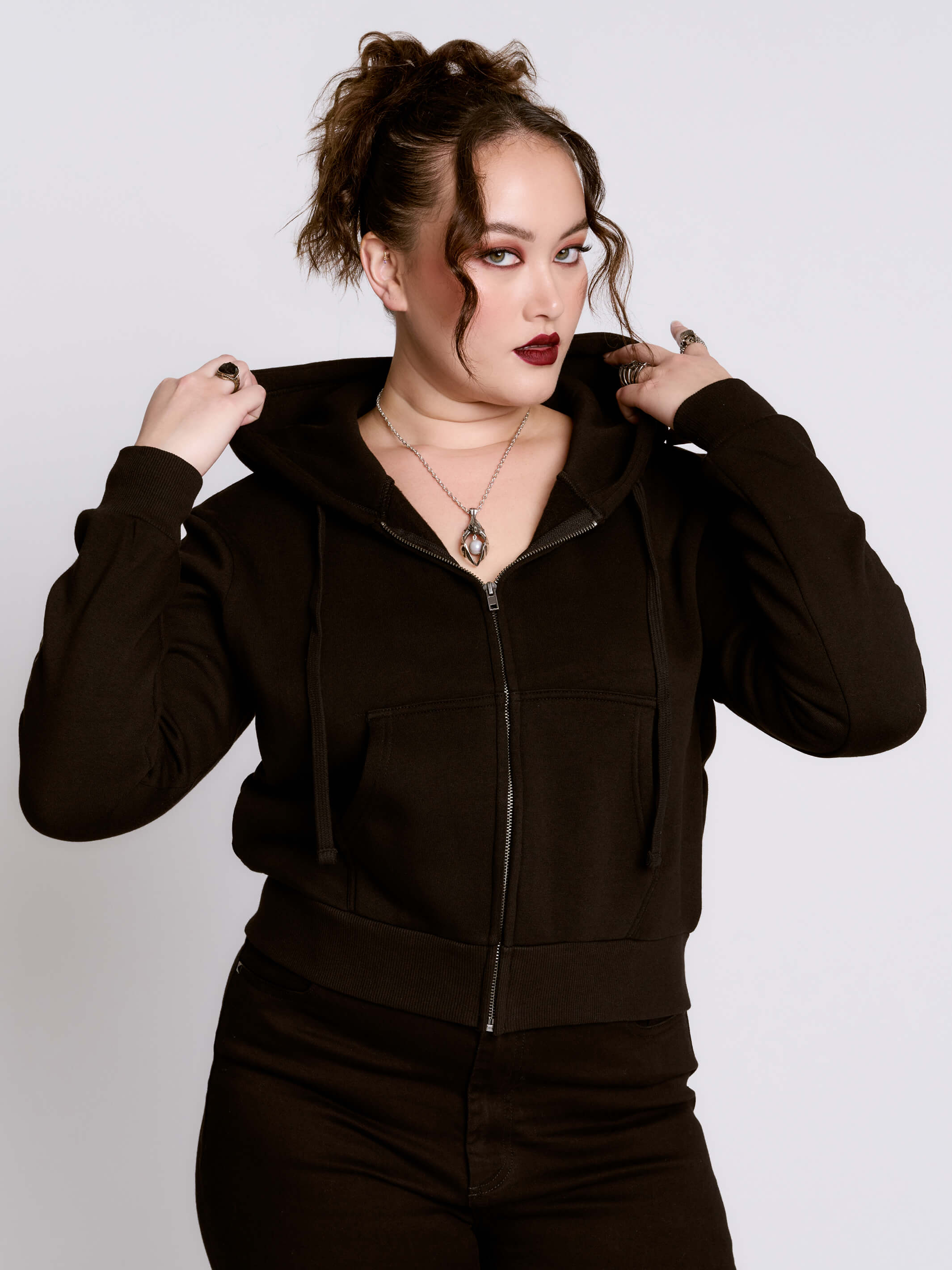 Cropped Forest Witch Hoodie by Midnight Hour – Black Zip-Up