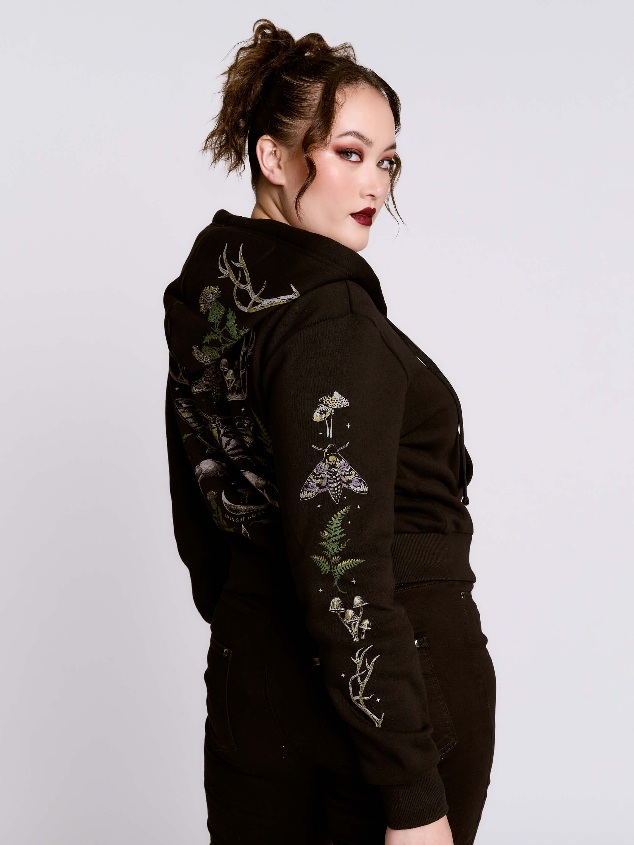 Cropped Forest Witch Hoodie by Midnight Hour – Black Zip-Up