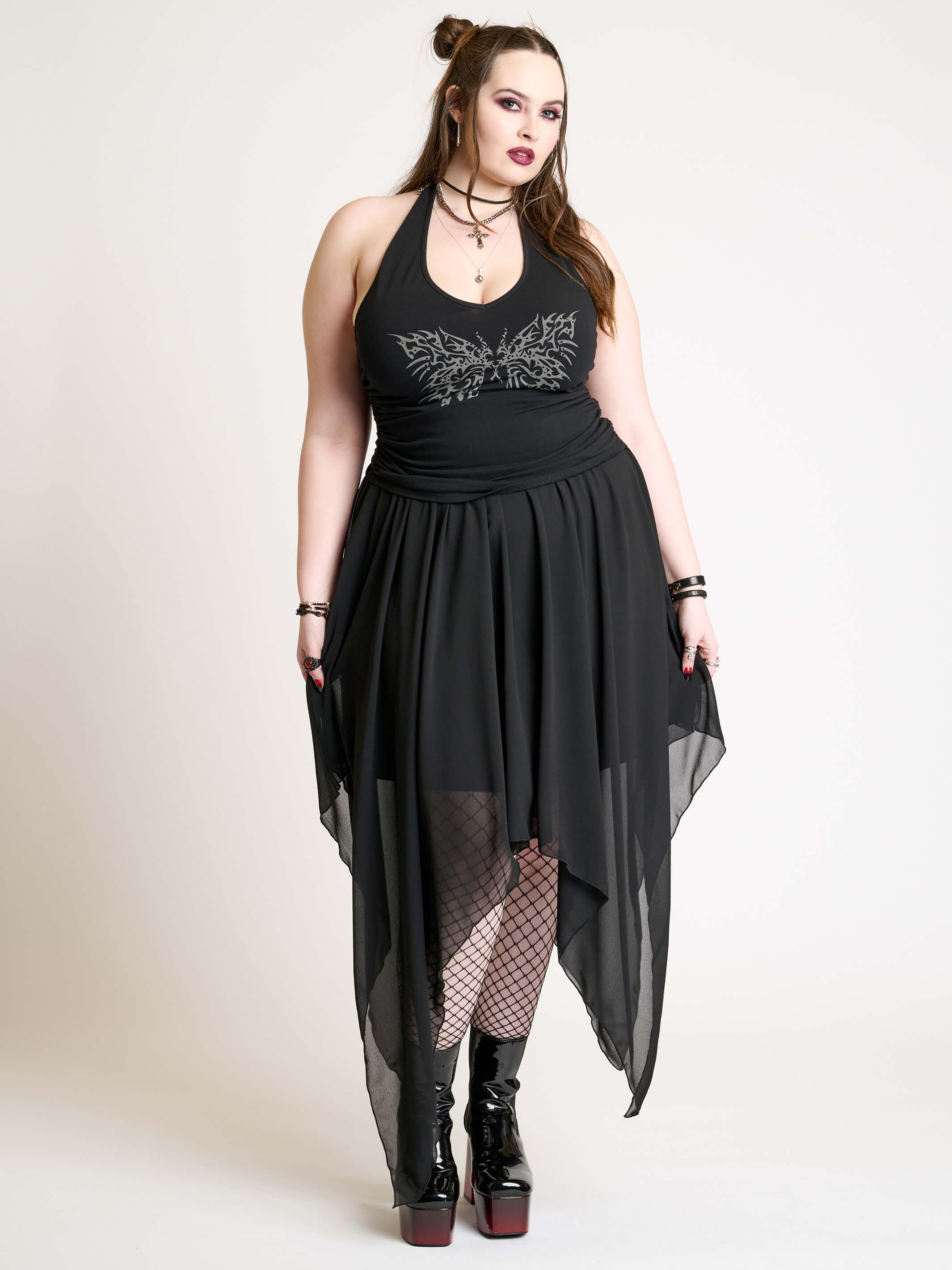 Dark Ballerina Skirt | Black Chiffon Handkerchief Hem Skirt