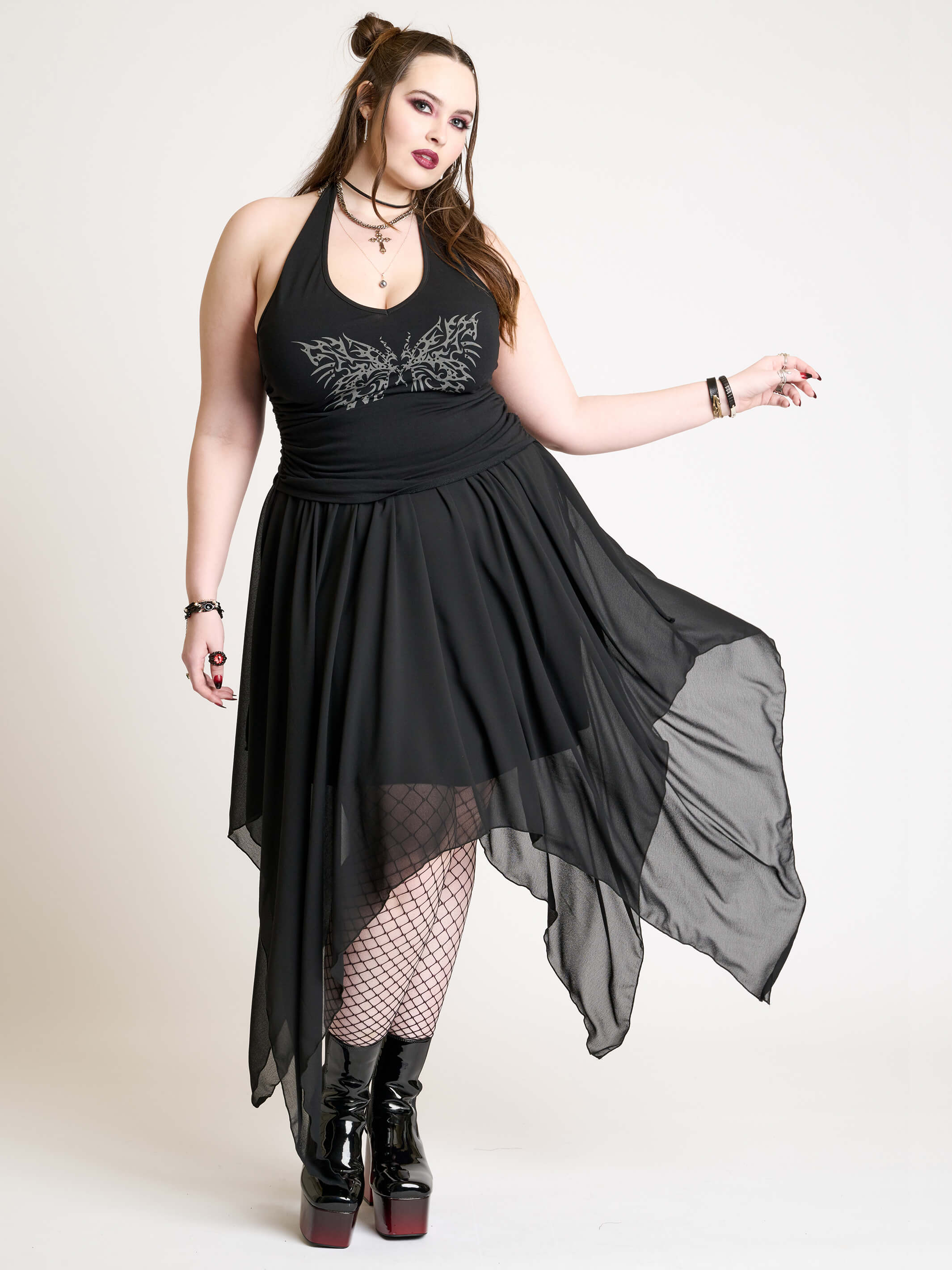 Dark Ballerina Skirt | Black Chiffon Handkerchief Hem Skirt