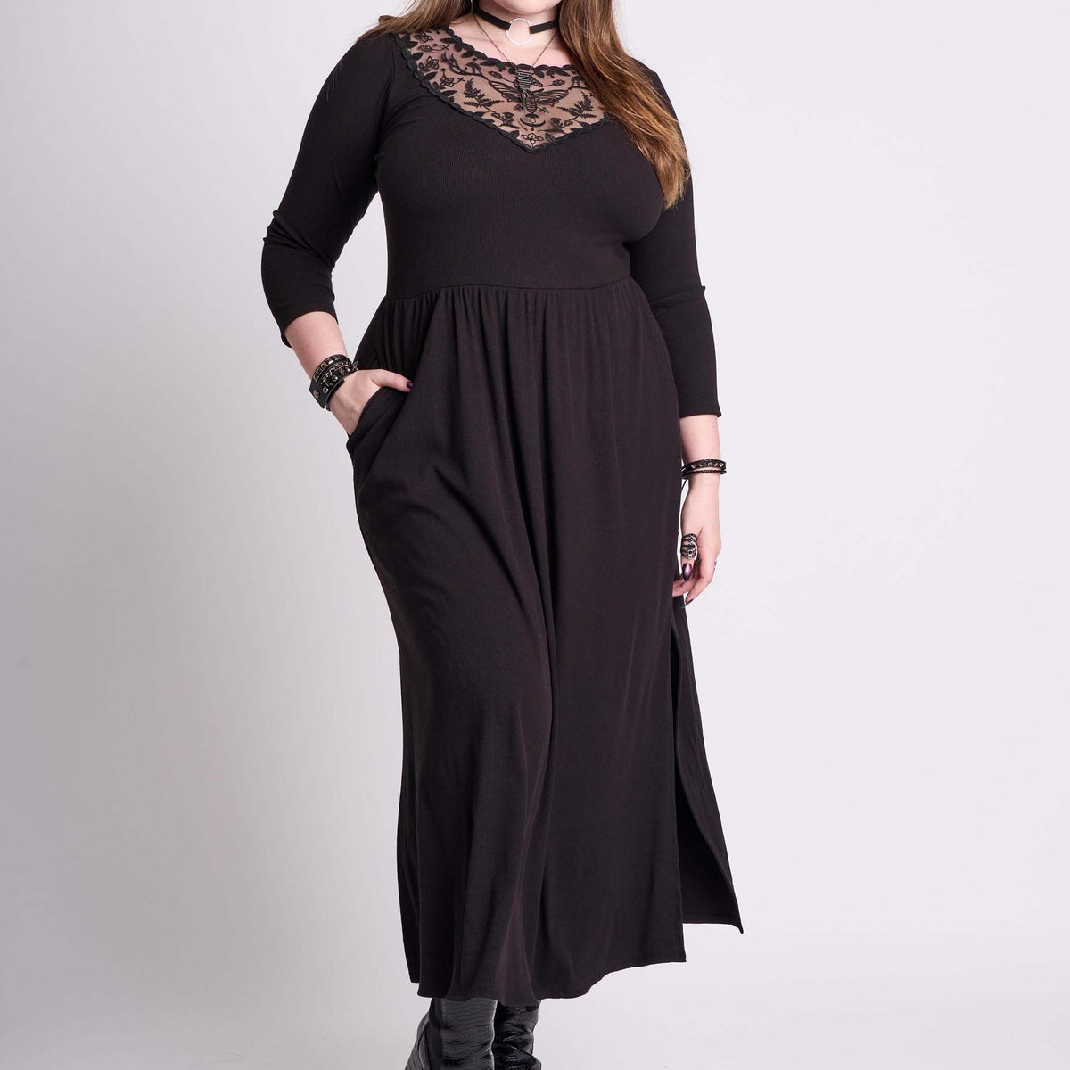 Midnight Temptation Black Deep Plunge Cut-Out Maxi Dress main image 1