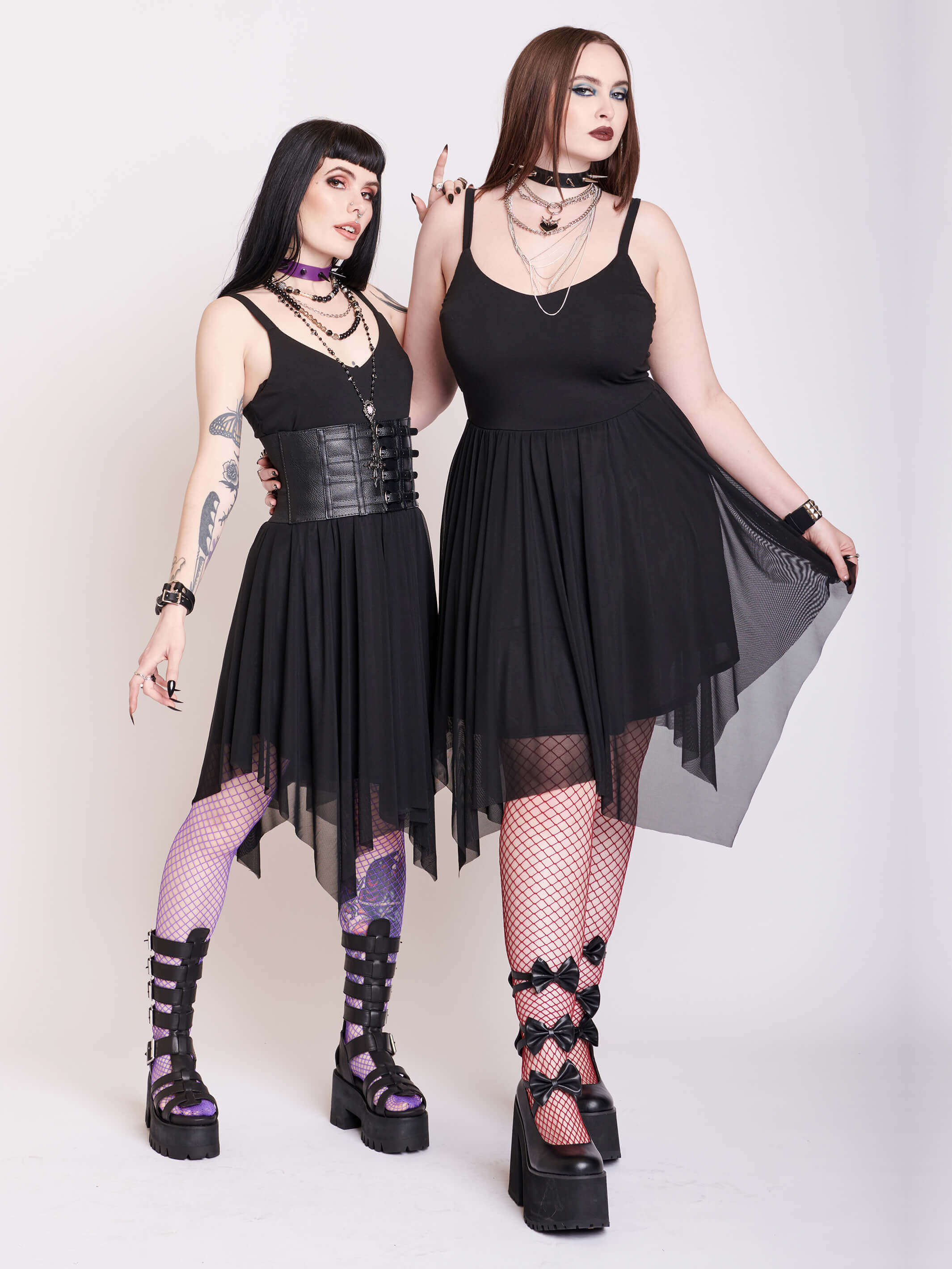 Black dress with mesh asymetrical skirt