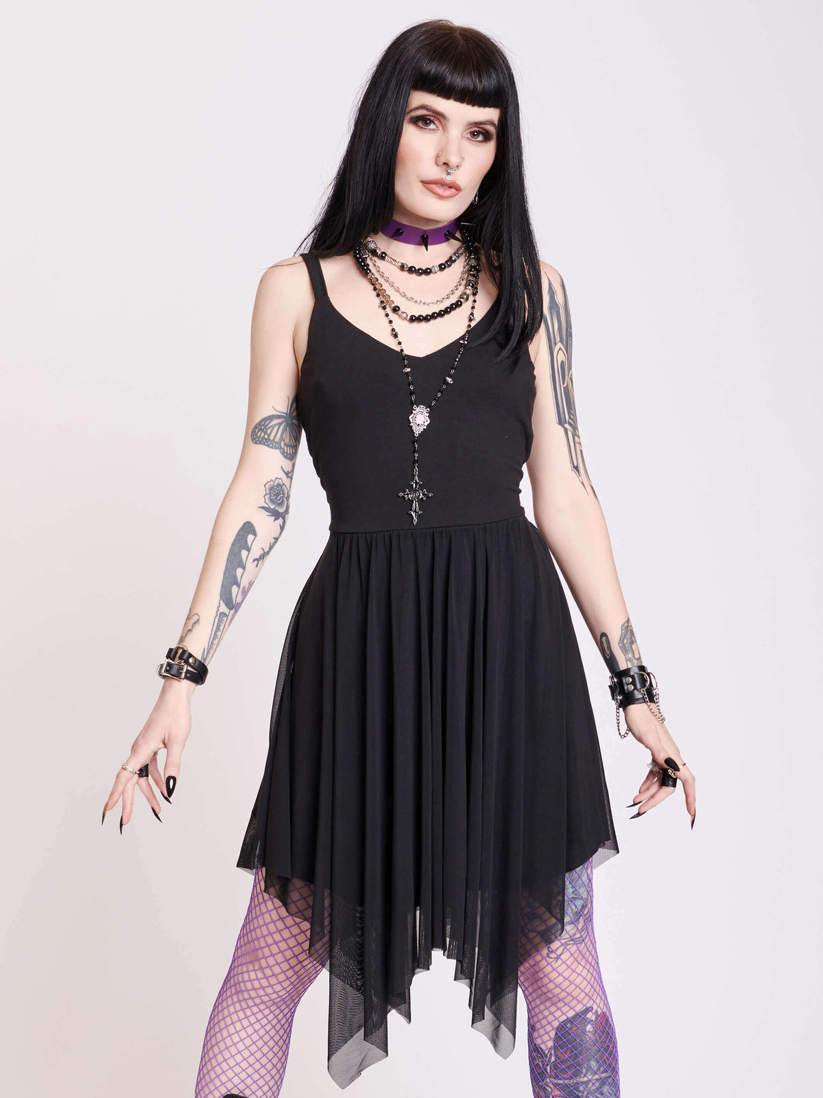 Black dress with mesh asymetrical skirt
