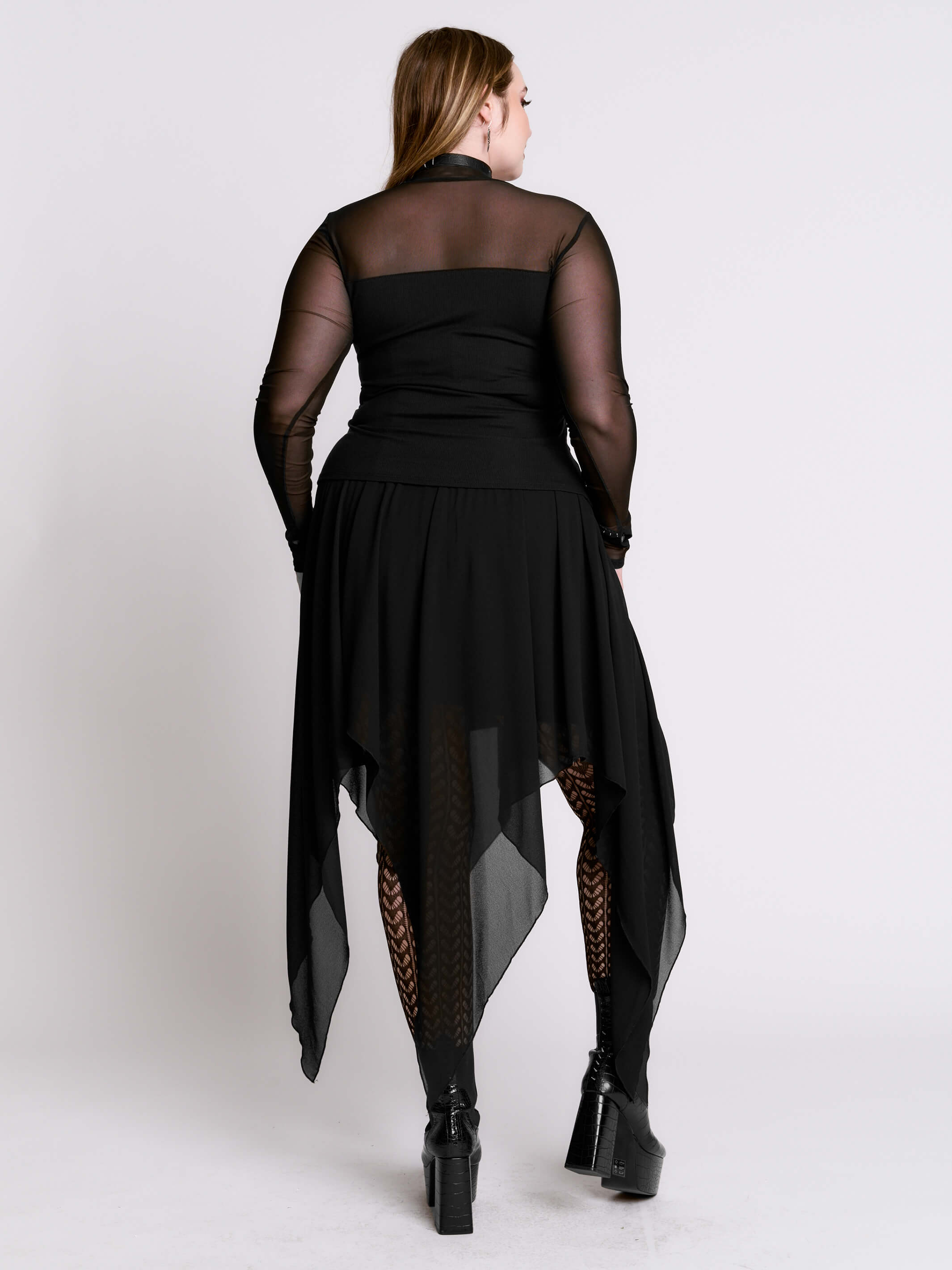 Dark Ballerina Skirt | Black Chiffon Handkerchief Hem Skirt