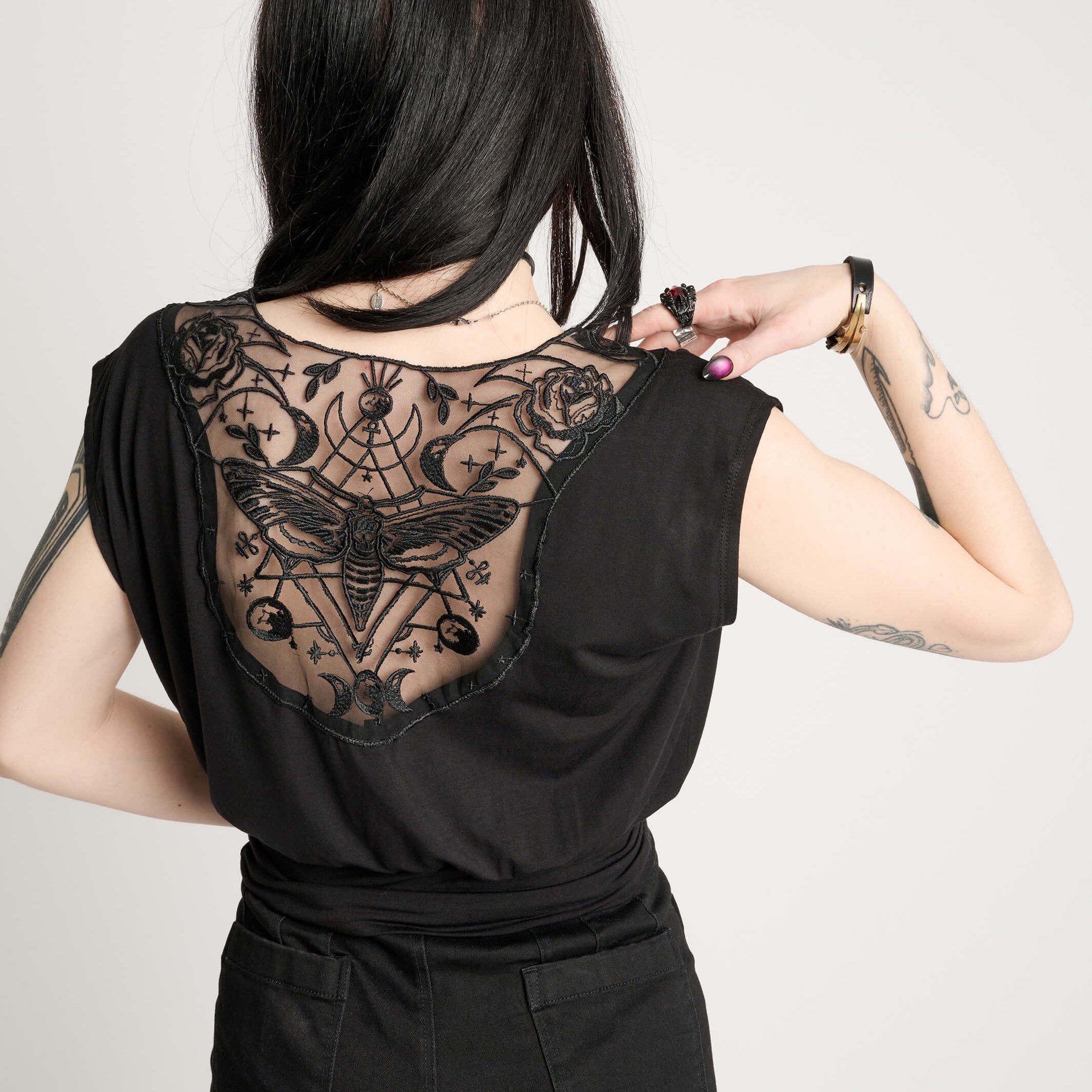 Deathmoth Embroidered Blouson Top