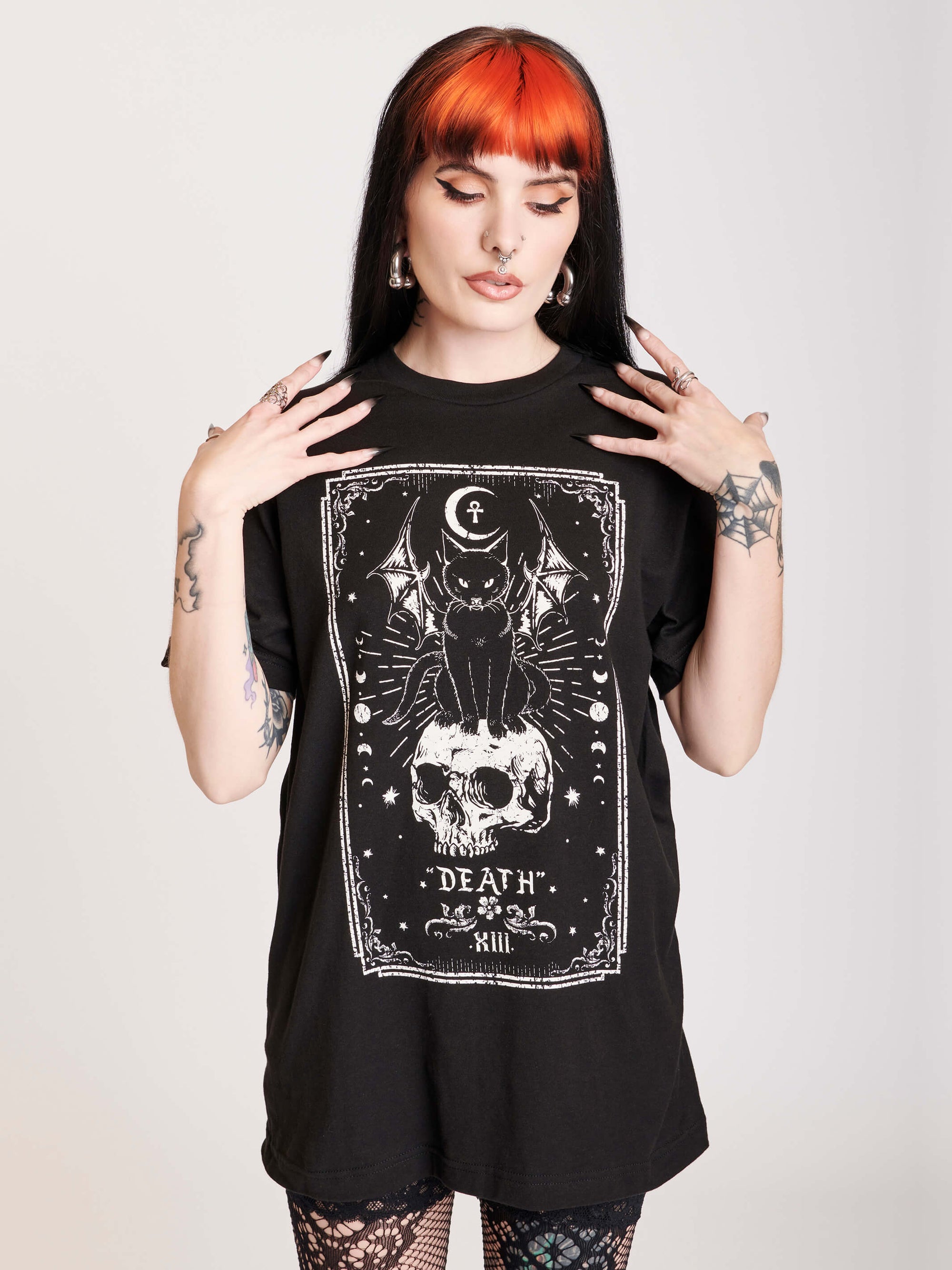 Death tarot card cat skull tshirt