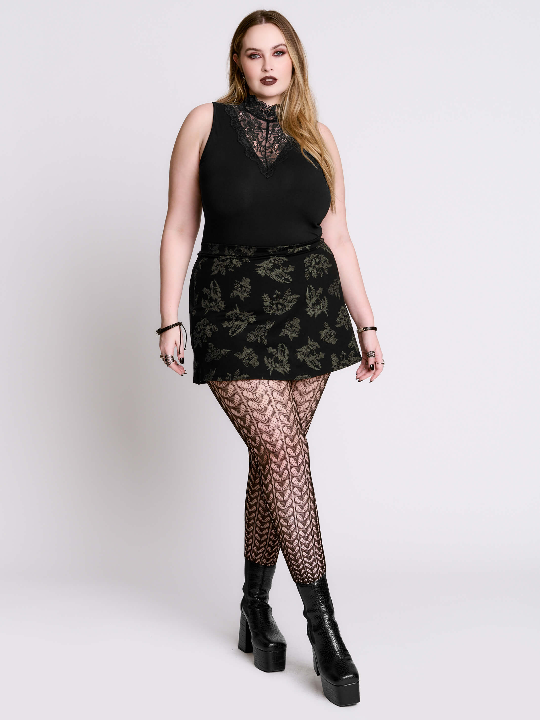 Decayed Forest Skort | Botanical Print Black Skort | Midnight Hour