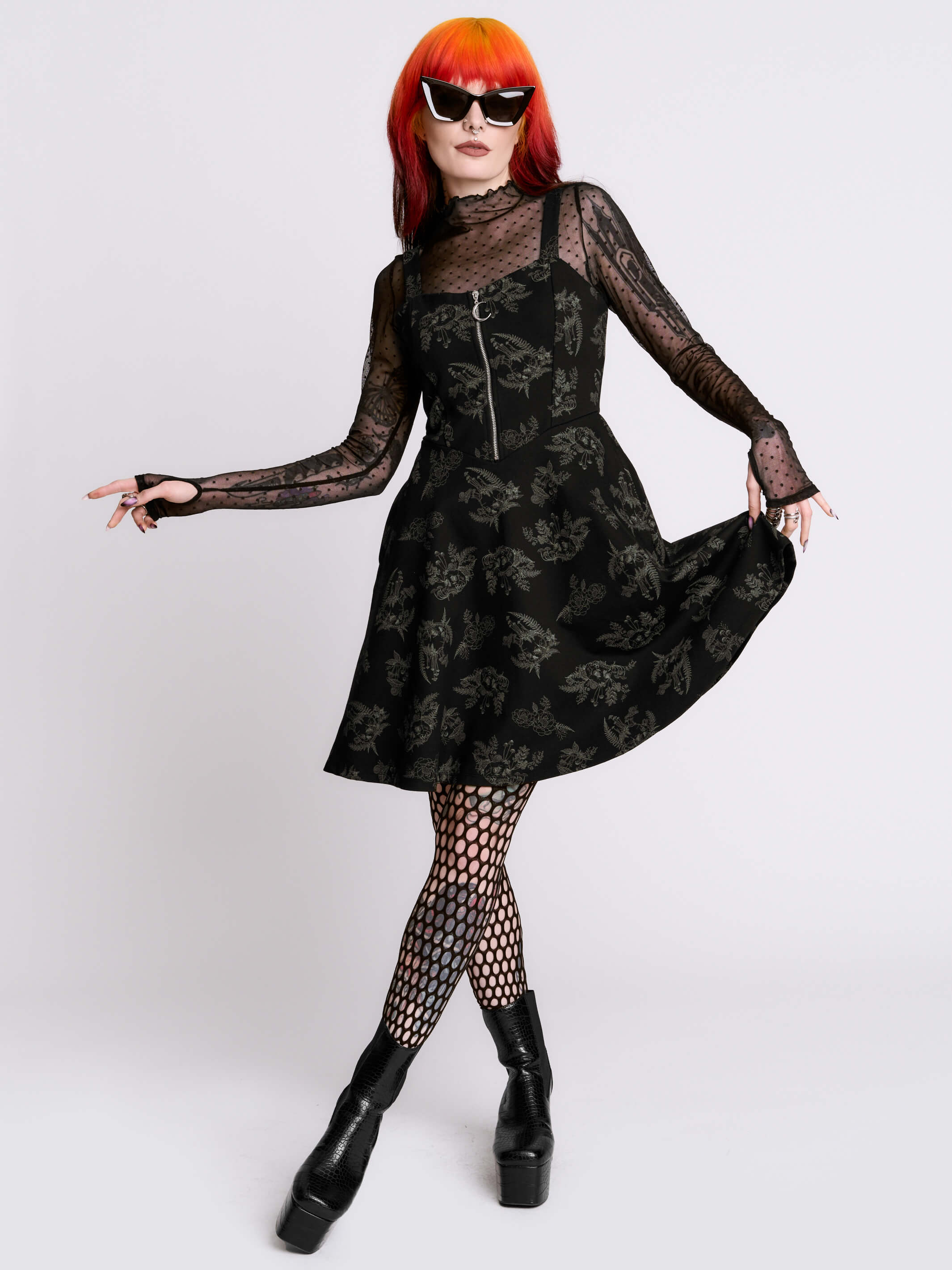 Decayed Forest Zipper Dress | Ponte Print Mini Dress – Midnight Hour