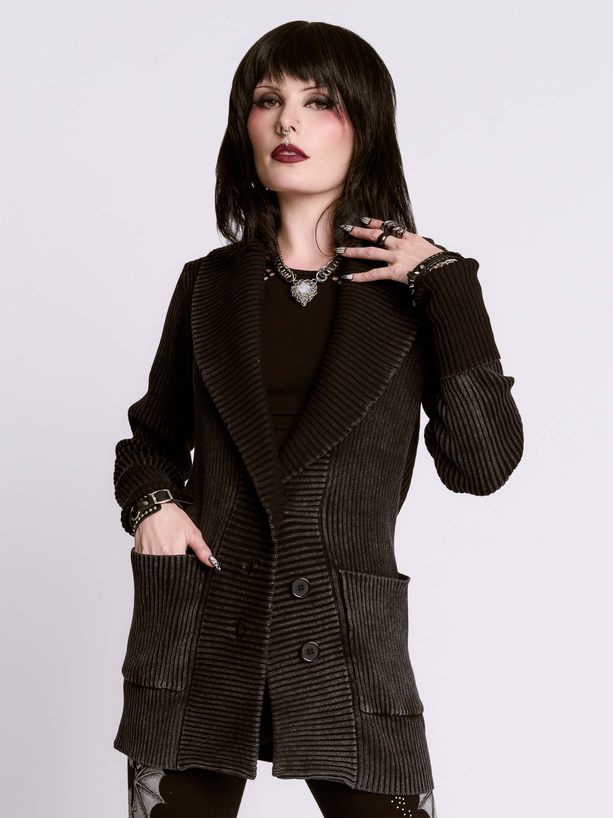 DISTRESSED RIB CARDIGAN