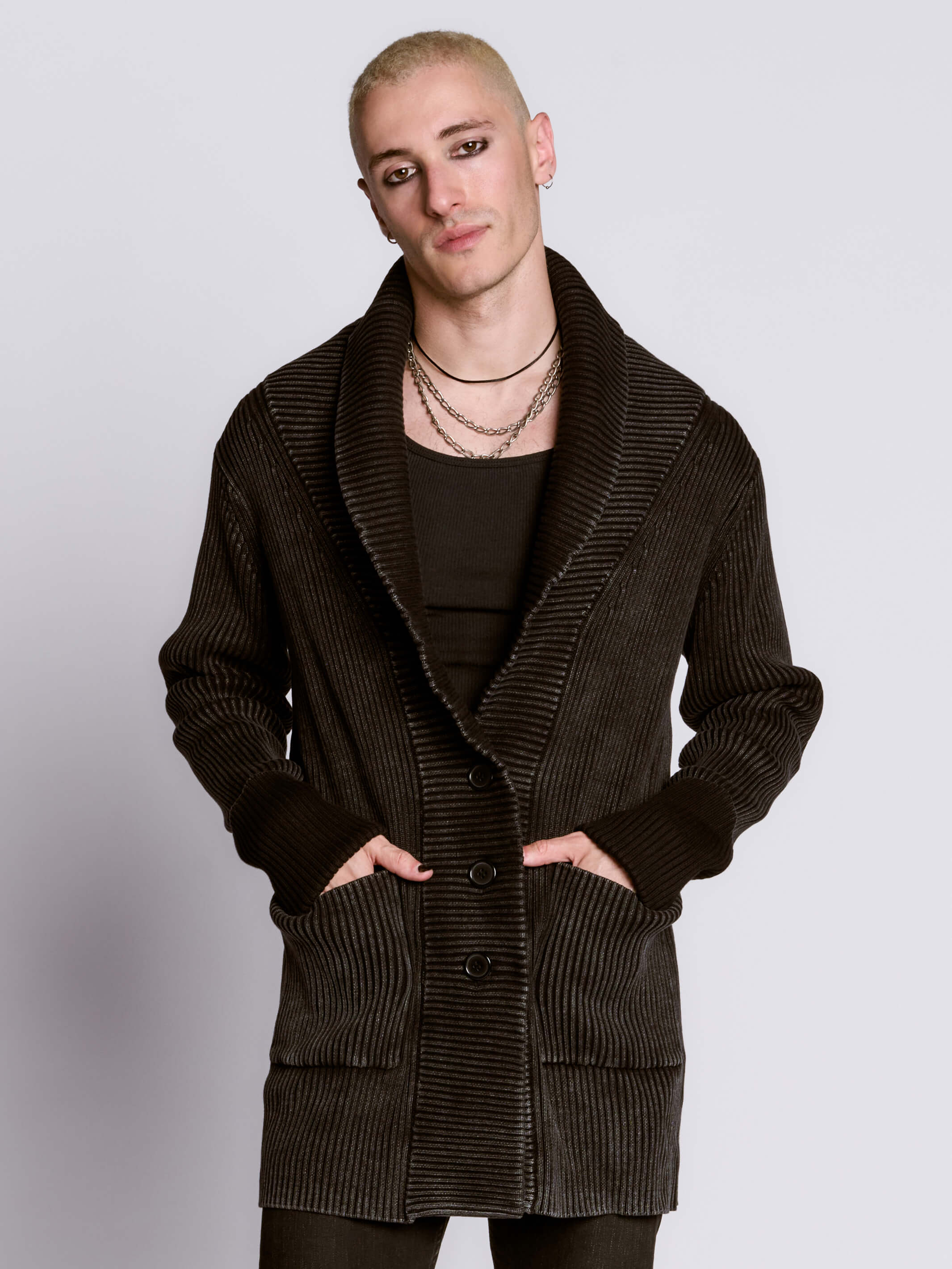 DISTRESSED RIB CARDIGAN