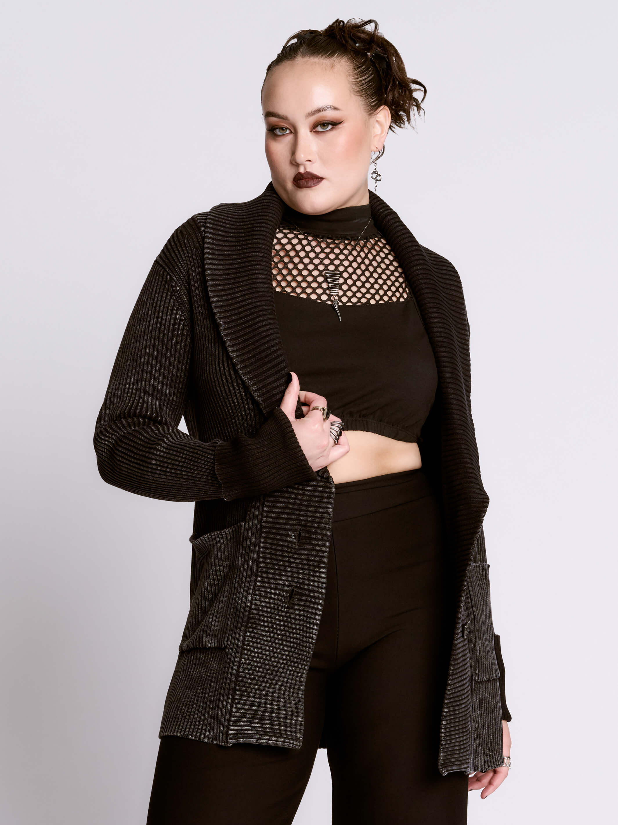 Distressed Rib Cardigan – Midnight Hour